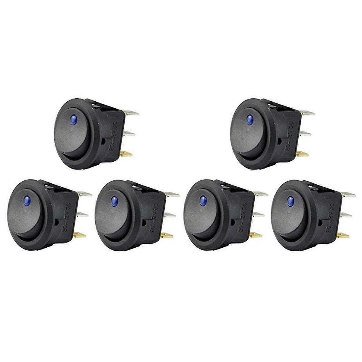 6Pc 12V 20A Rocker Toggle LED Switch Blue Light SPST On-Off Control for Boats Cars Racing Cars Off-R