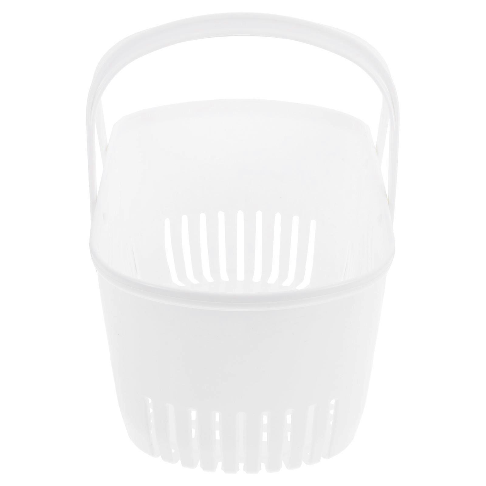 Plastic Storage Basket with Hollow Design for Easy Drainage and Carrying Handles White PP Material Fits Bathroom Decor 1Pc