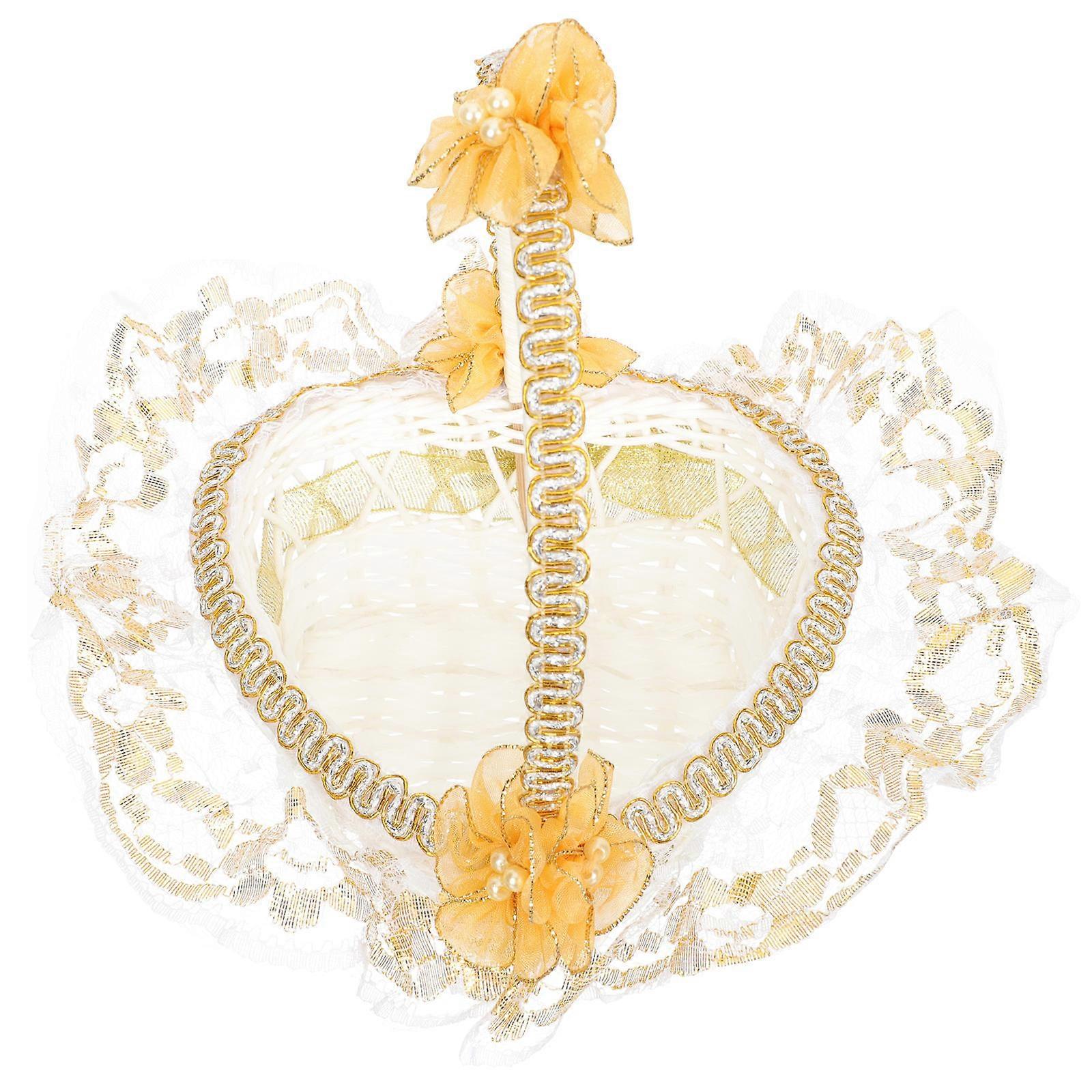 Rustic Flower Girl Basket In Golden Color Designed For Easter Events With Elegant Style 1Set