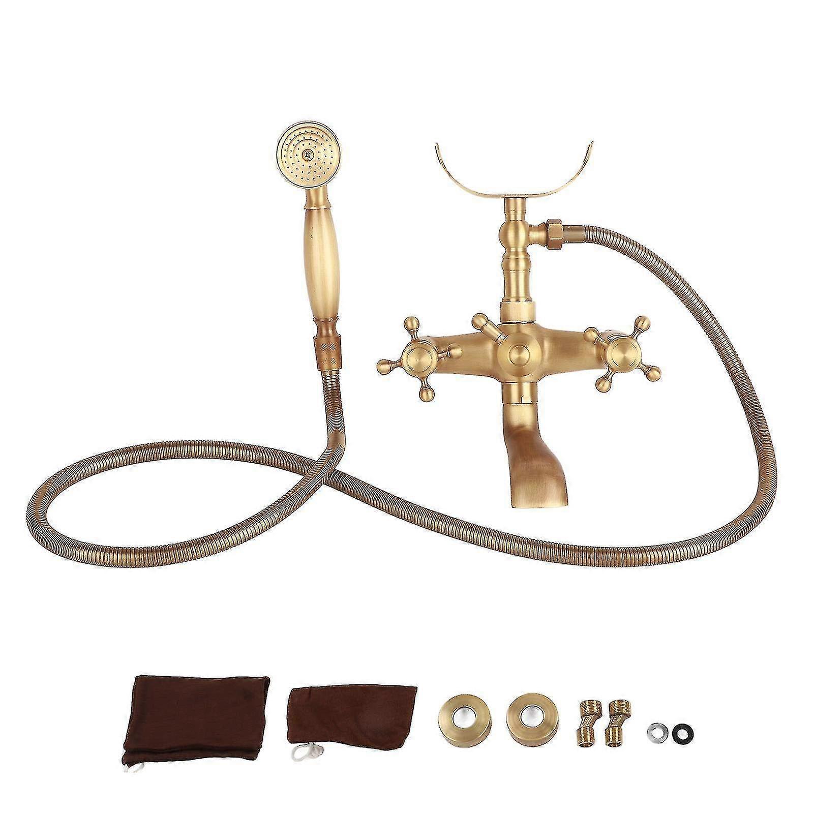 Antique European Brass Shower Head with Handle - Wall Mounted Bathtub Faucet System for Home Bathroom Decor