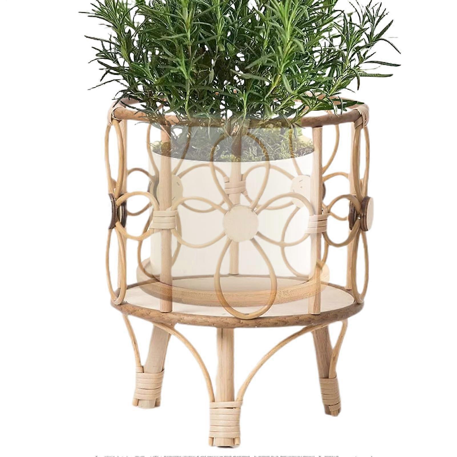 Rattan Plant Stand, Hollow Rustic Pot Holder, Elevated Indoor Display Shelf