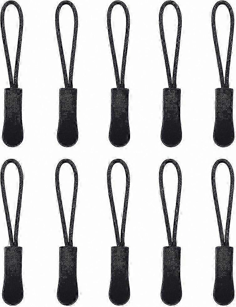 Black Zipper Pulls with Detachable Cords, 10-Pack Rope Extensions for Zippers