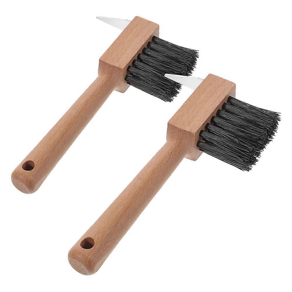 Hoof Trimming Tool with Wooden Handle Comfortable Grip and Soft Bristles for Effective Hoof Care 2pcs