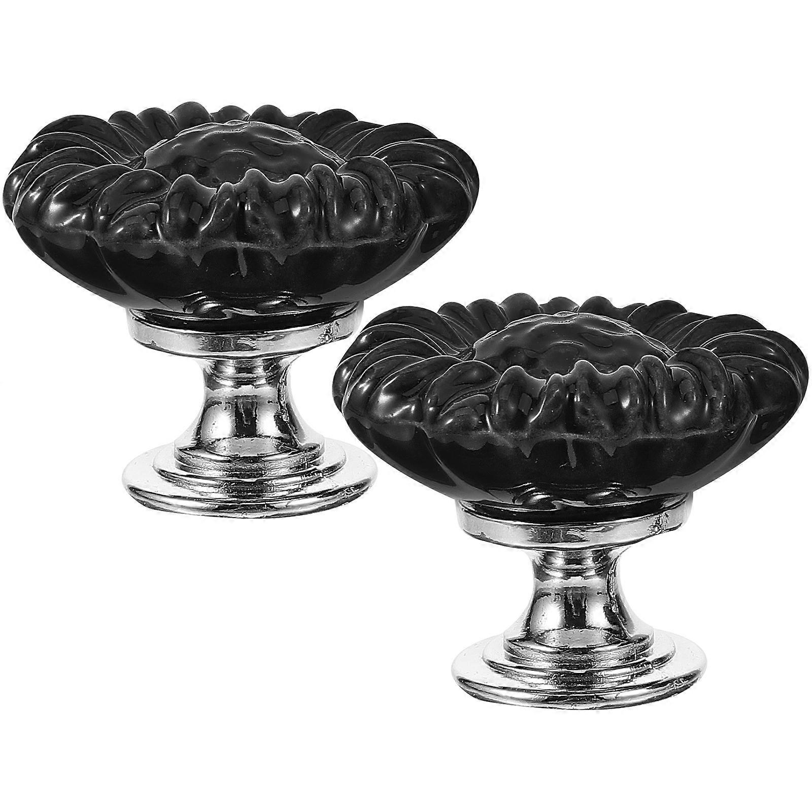 簡単に押すための花のデザインのトイレボタンヘルパーブラック亜鉛合金セラミック家庭用 2 ピース