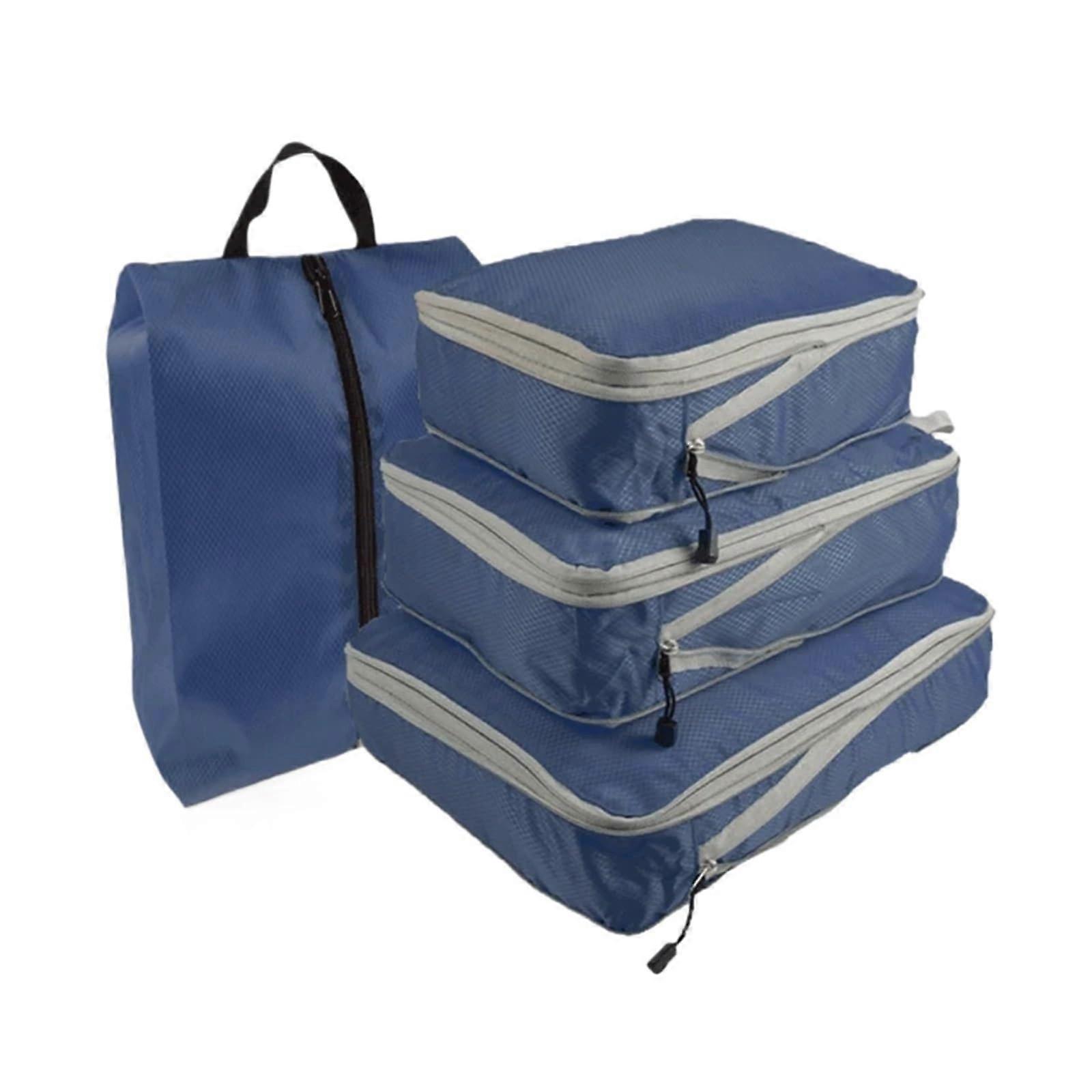 Travel Bag 4Piece Compressible Storage Bag Set Compression Packing Cube (Dark Blue)
