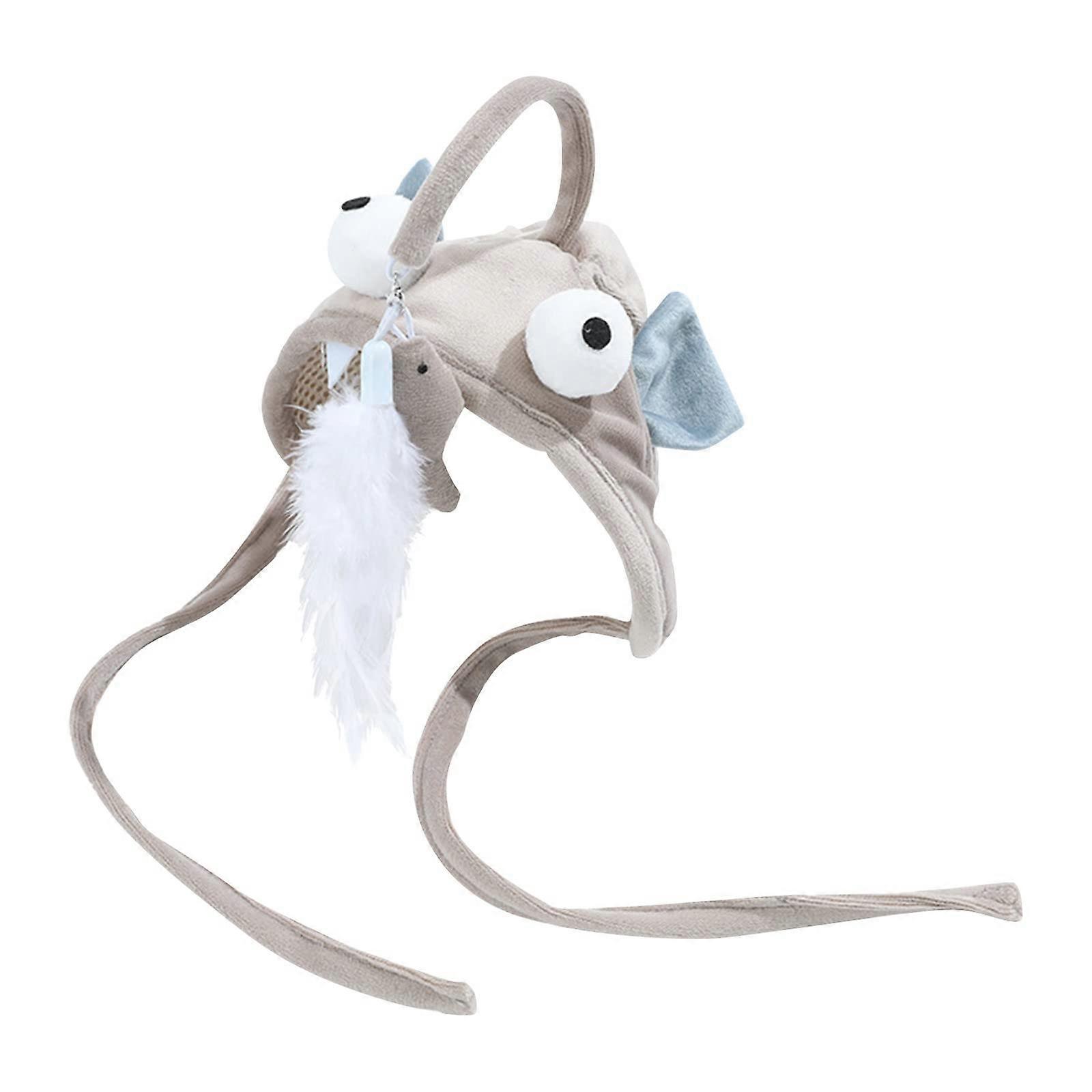 Interactive Cat Toy Mounted Cat Teaser Stick Cute Pet Headwear Feather Funny Cat Teaser Interactive Toy (Grey, One Size) Universal Size Grey