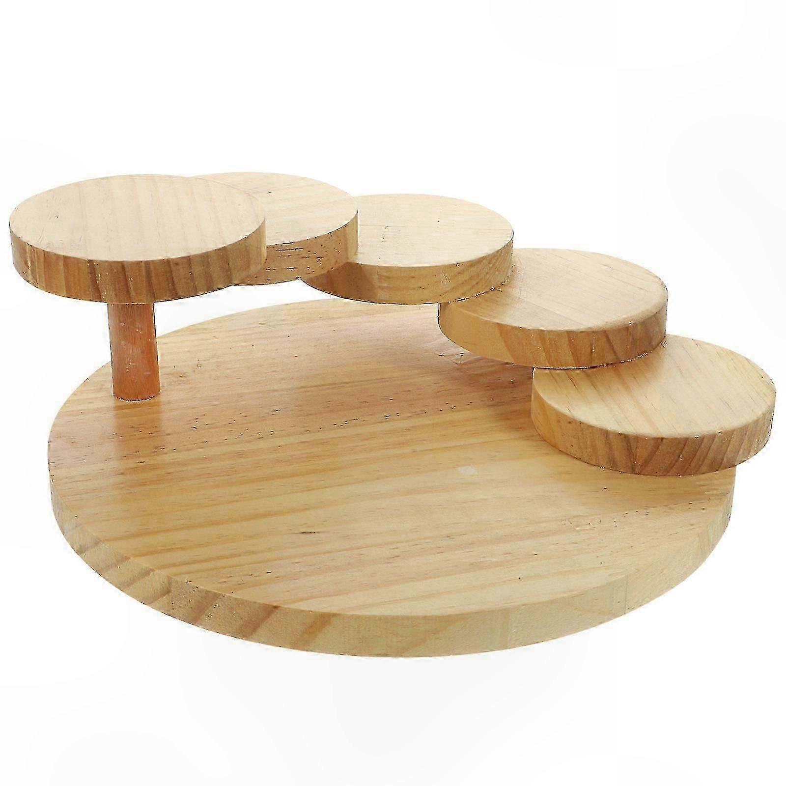 Wooden Sushi Serving Tray with Rotating Step Stair Design for Hotel and Bistro Decorative Use