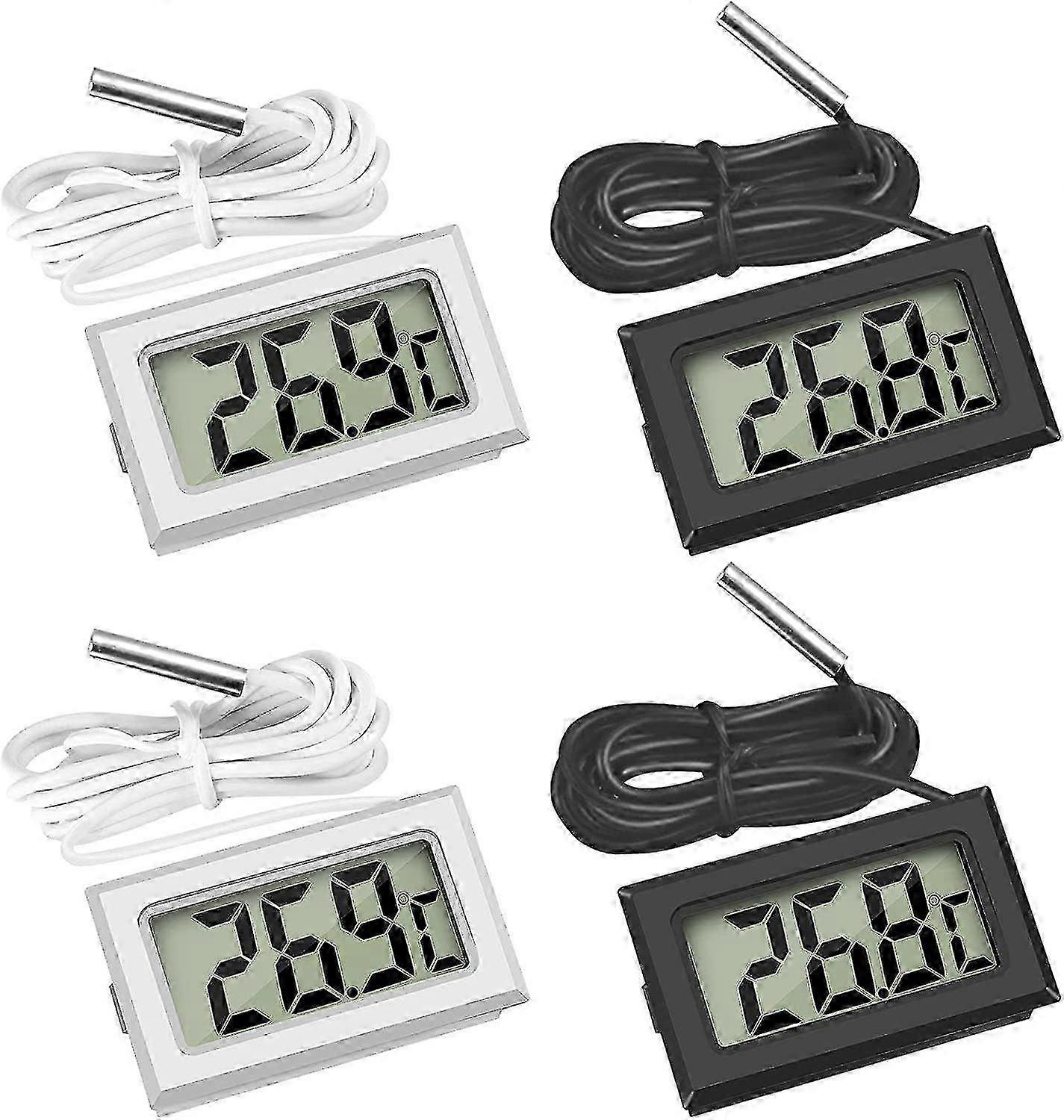 For 2024 Mini Digital LCD Thermometer - Temperature with Temperature Probe Sensor Tester for Refrigerator Freezers Aquarium (2x Black 2x White)