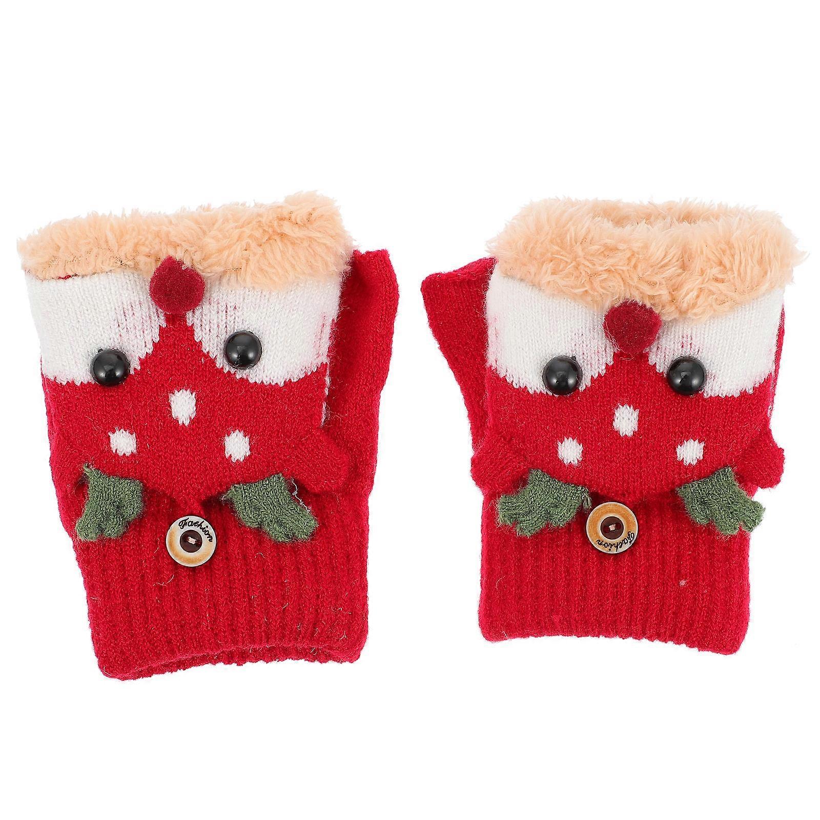 Thicken Warm Gloves 1 Pair Cute Christmas Mittens for Cold Weather Red Protects Children's Hands