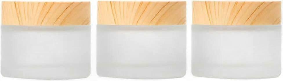 Set of 3 Frosted Glass Jars with Wood-Effect Lids, Perfect for Cosmetics & Lotions, Includes Inner Liners for Secure Storage