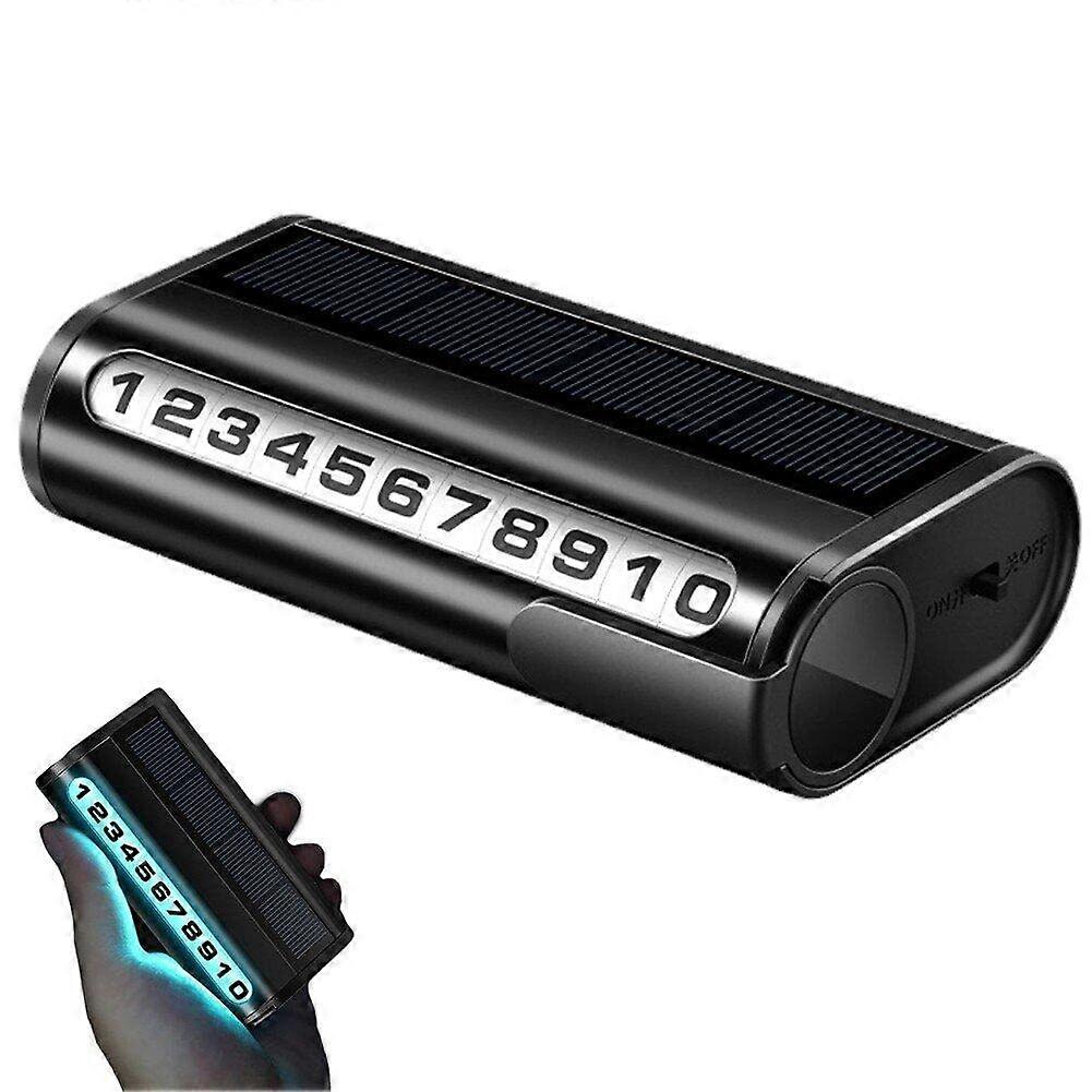 Temporary Stop Phone Number Card Auto Parking Card Solar Charging Car Parking Number Plate Car Decoration Accessory Black Ref: 9473