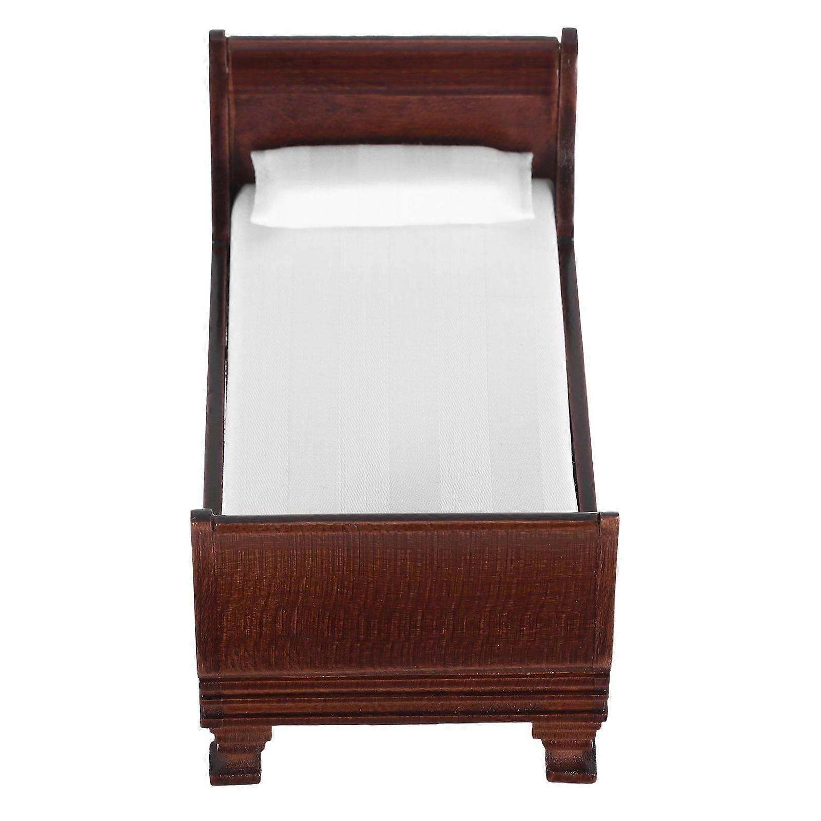 Wooden Doll Bed with Realistic Bedroom Scene Crafted from Quality Wood and Polyester in Light Brown 1:12 Scale for Decor