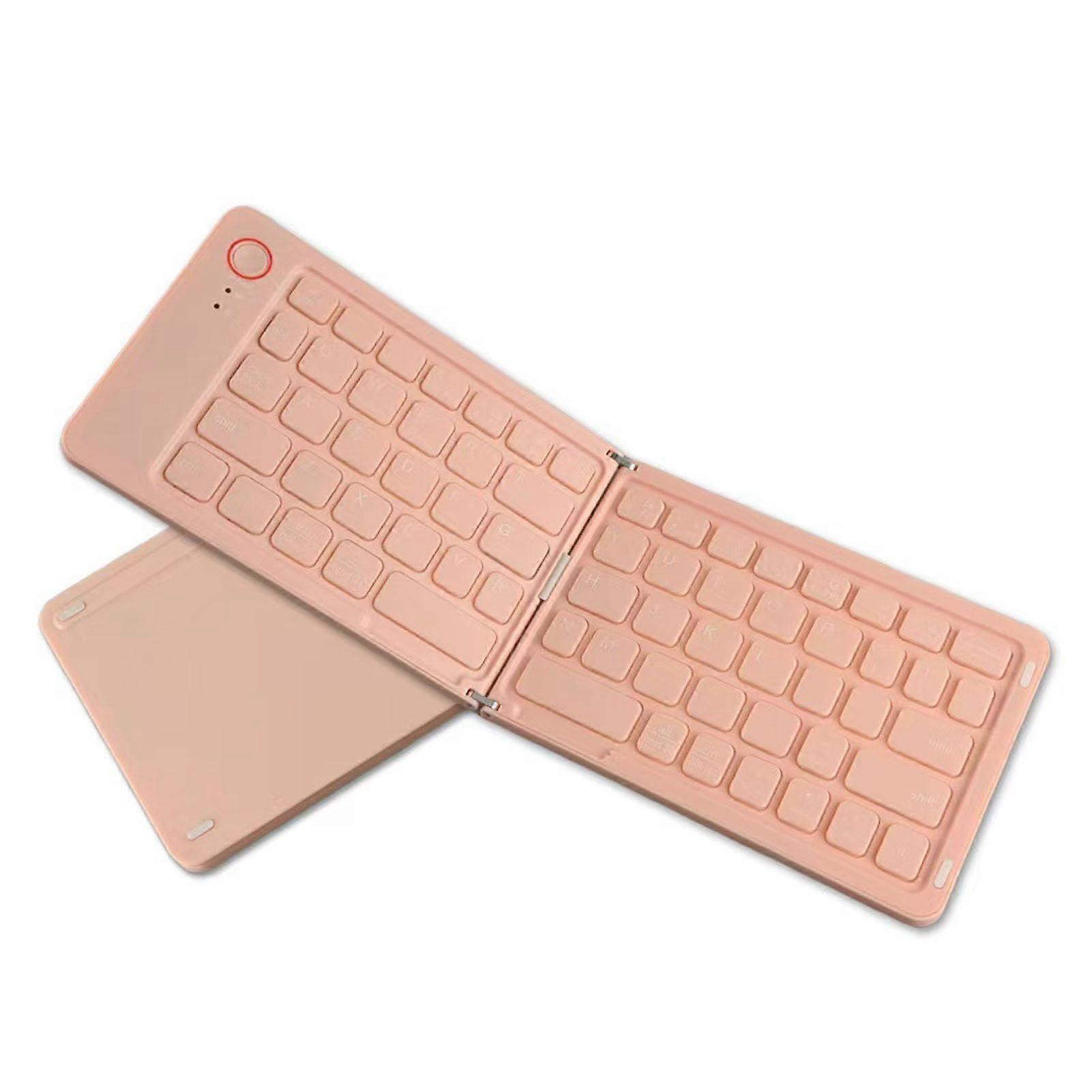 Foldable Bluetooth Keyboard 67 Keys, Ultra Slim, Rechargeable, Keyboard With Stand For Phone/Tablet/Laptop Pinkish