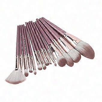 14pcs Purple Makeup Brushes Set, Fiber Bristles, Eye Shadow & Powder Brushes Kit for Women