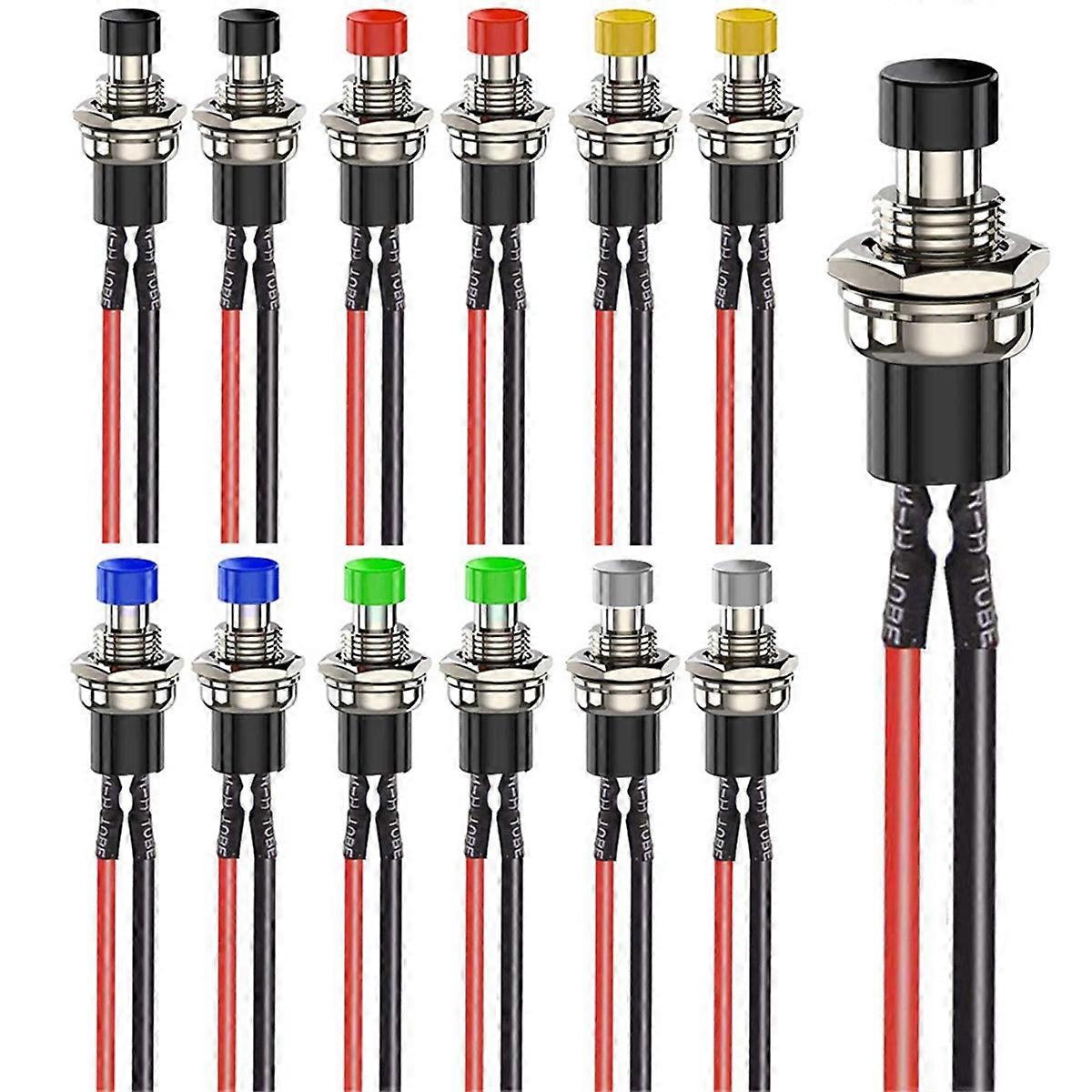 12pcs 7mm Mini Momentary Push Button Switches,Prewired on/Off 2 Pin Round Button,Multi-Voltage 3V-23