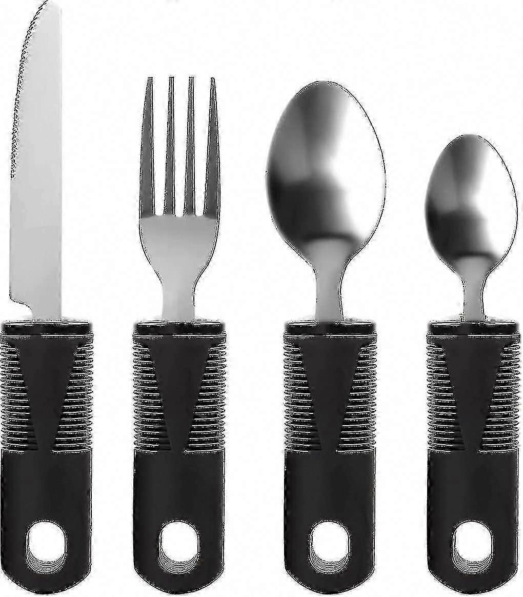 Easy Grip Cutlery Set for Disabled Elderly with Arthritis Parkinson's - Soft Handle 4pc Black
