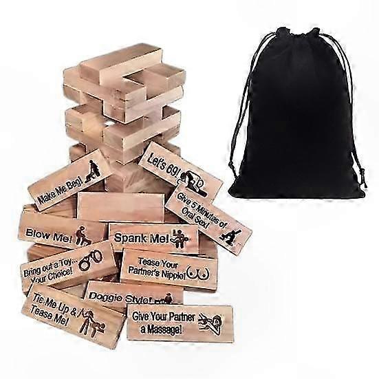Wooden Stacking Blocks Game for Adults, 48 Pieces Tumbling Tower for Couples, Date Night Fun Activity Set
