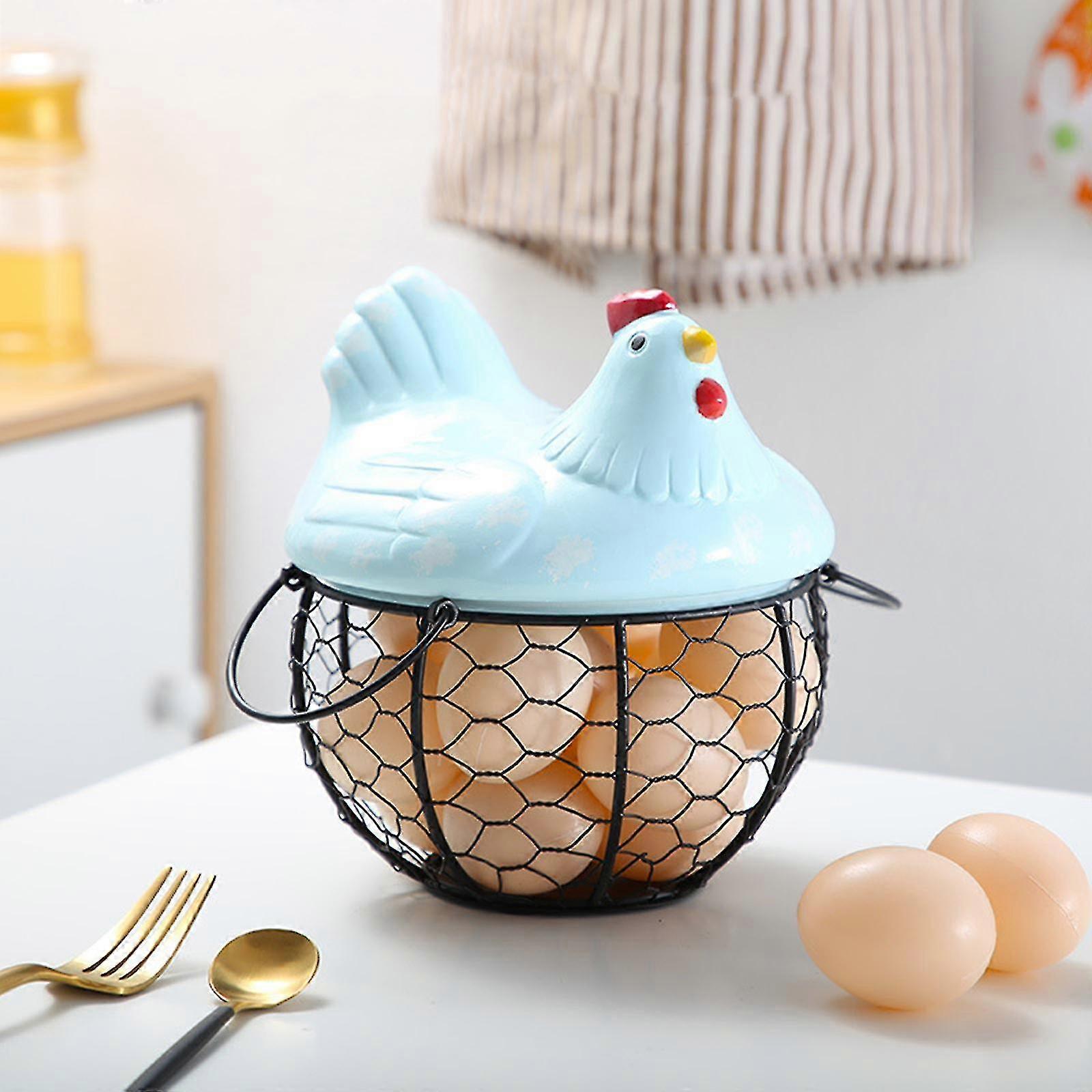 Egg storage basket, made of ceramic and iron, chick-shaped and can hold various items