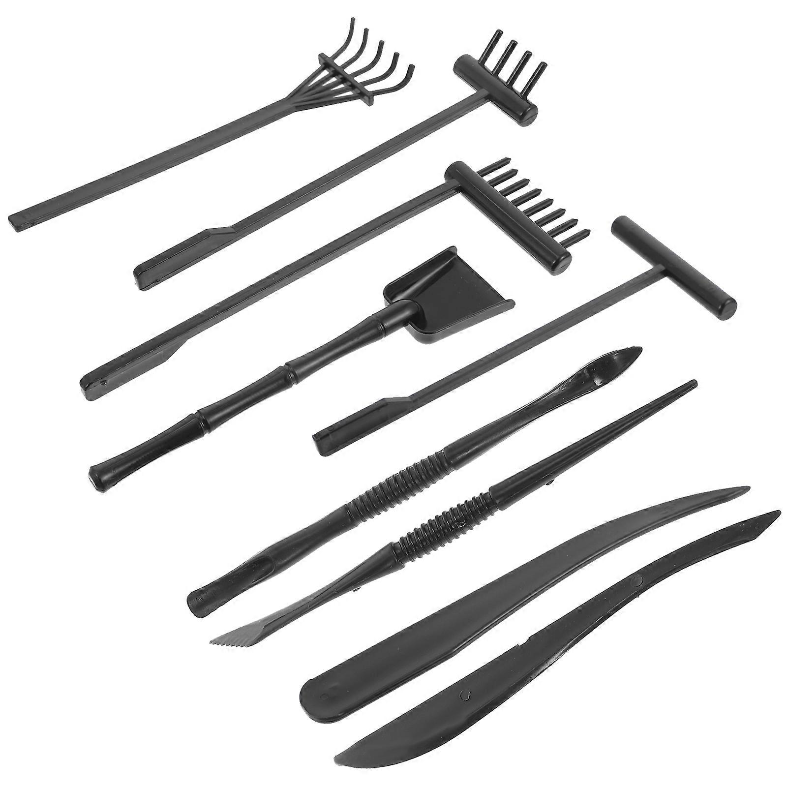 Zen Garden Rake Set with Plastic Tools for DIY Use Black Lightweight Durable 9pcs