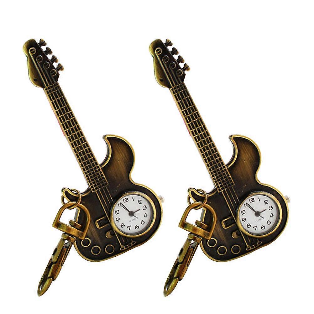 2PCS Vintage Guitar Watch Keychain Made of Alloy and Quartz for Music Lovers with Durable Design 3