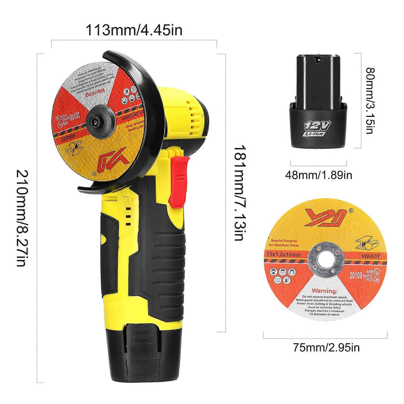12V Rechargeable Cordless Angle Grinder with 2 Discs, 1300mAh Battery