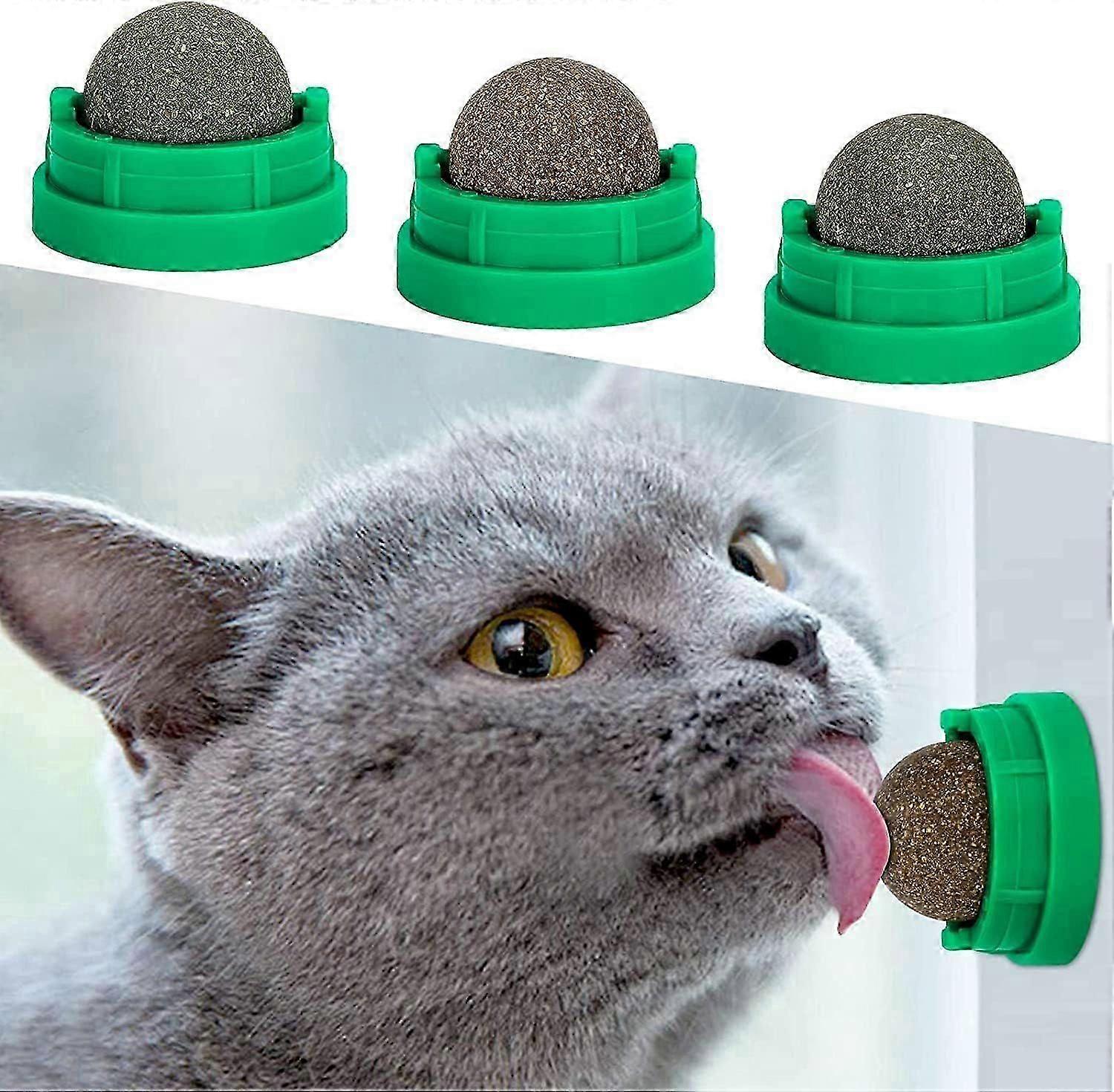 3PCS Catnip Balls, Catnip Ball for Cats Wall, Edible Kitty Toys for Cats Lick, Safe Healthy Kitten Chew Toys, Teeth Cleaning Dental Cat Toys