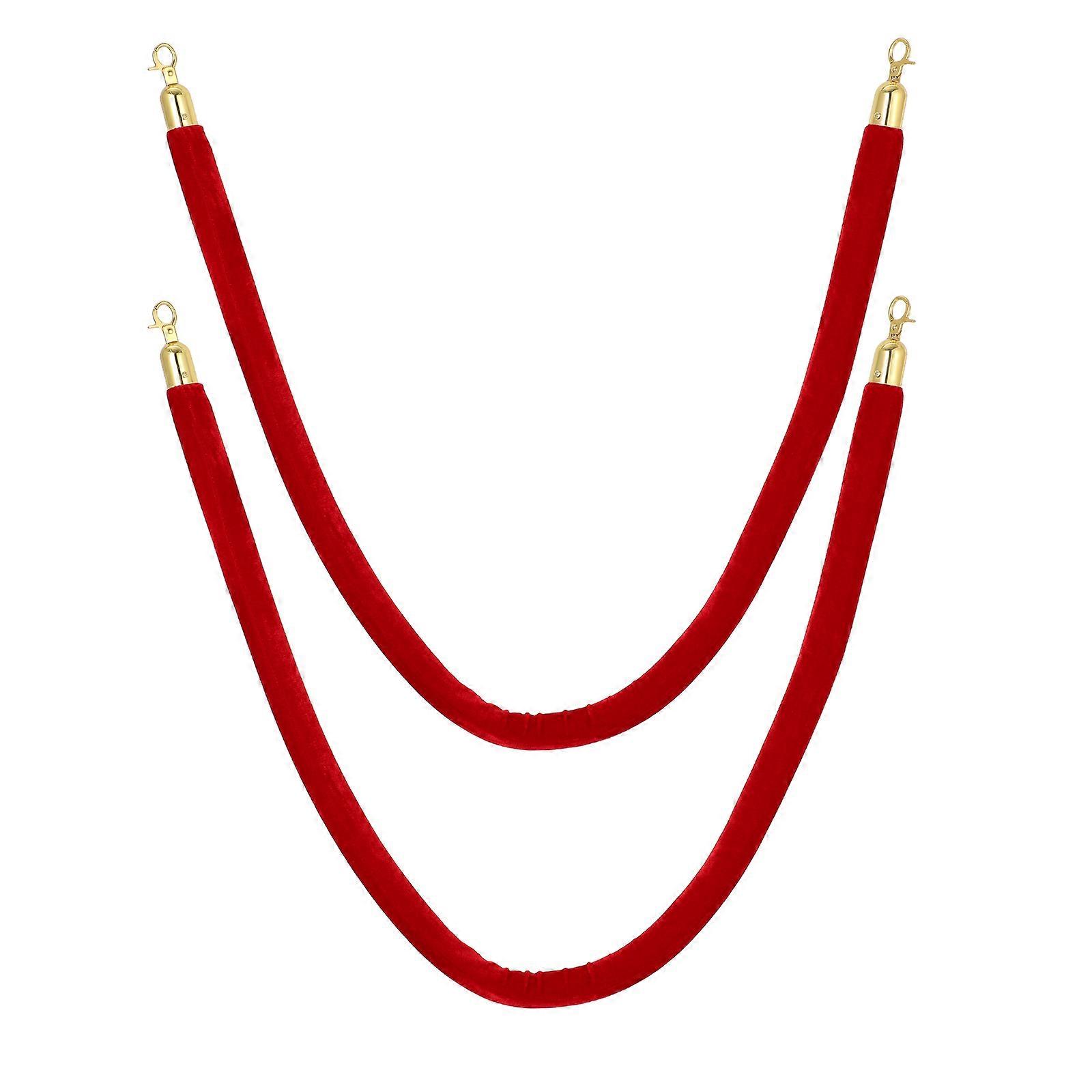 Rope Guardrail Stanchion Rope With Hook Crowd Control For Public Spaces Red 150.0cm Length Adjustable 2Pcs