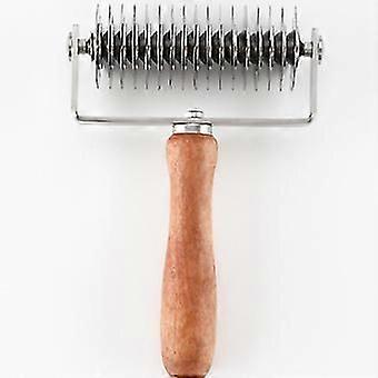 StainlSteel Dough Lattice Top Cookie Pie Pizza Bread Pastry Crust Roller Cutter,Wood Handle