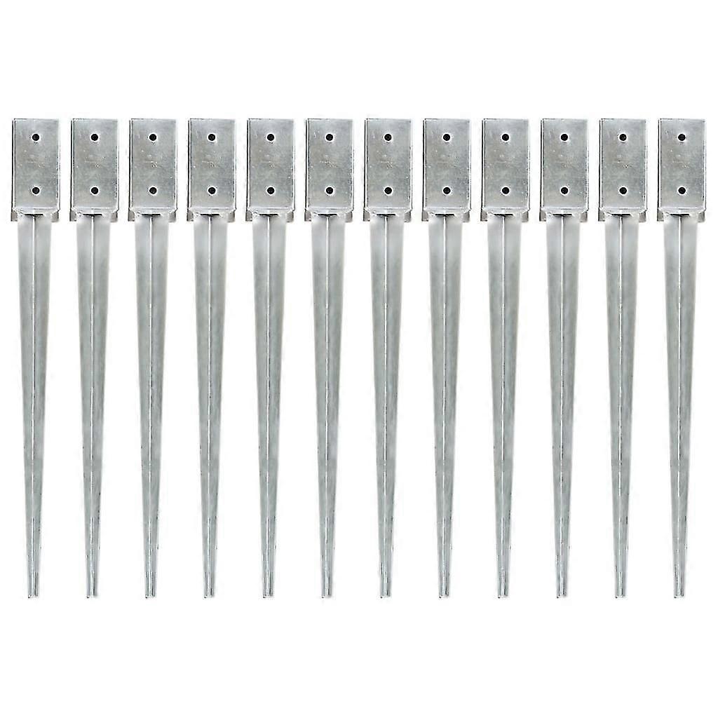 Pointes de sol 12 Pcs Argent 7x7x75 Cm Acier galvanisé