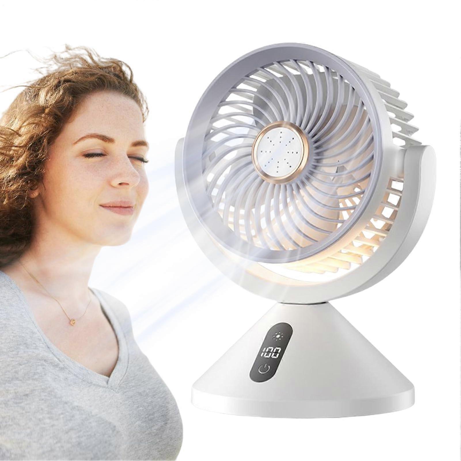Air Circulator Fan with USB Charging | LED Night Light and Digital Display Tabletop Fan for Bedroom, Classroom, and Dorm - White