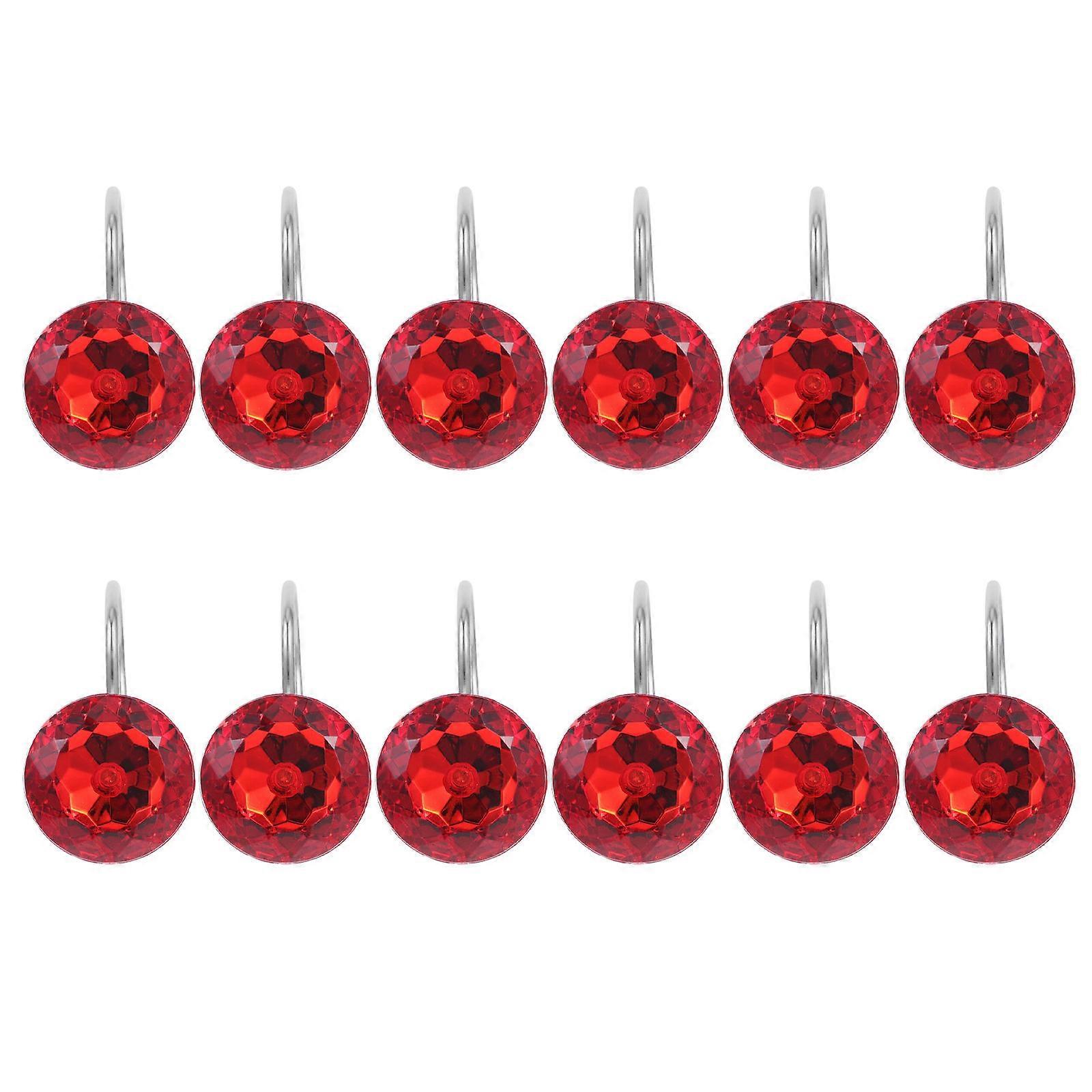 Red Shower Curtain Hooks Acrylic Bead Shower Curtain Hooks for Home Use 48Pcs