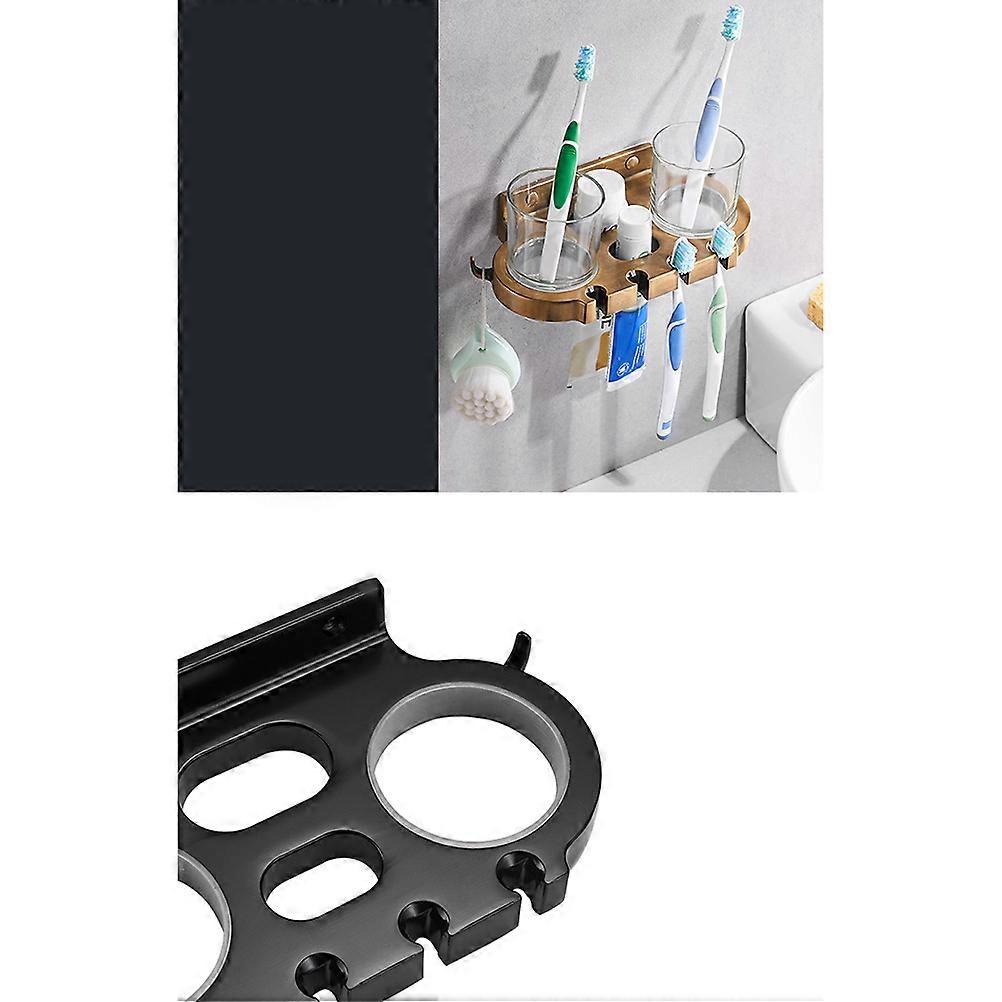 Bathroom Tooth Brush Holder Rack Simple Design Space Saving Organizer With Hooks Black For Adults 1 Set
