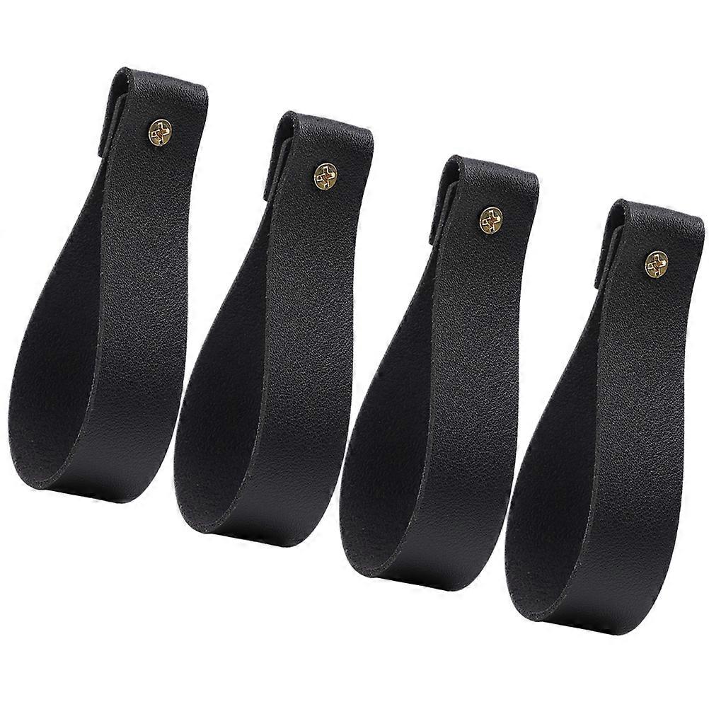 PU Strap Hooks for Wall Mounted Curtain Rod Holders 8Pcs Black