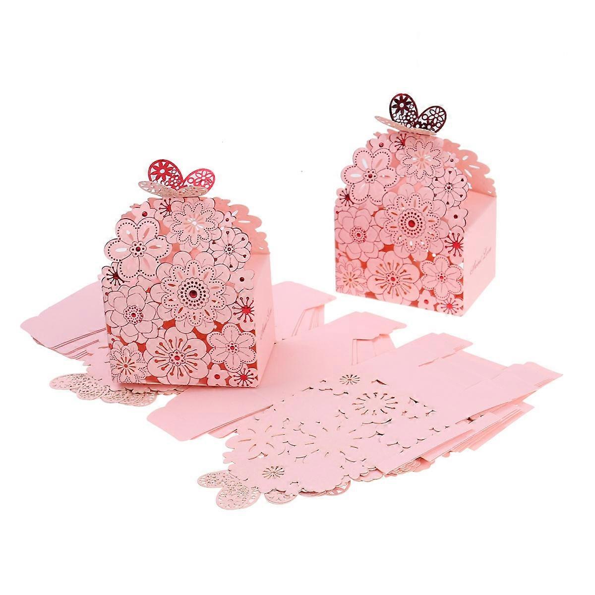 Candy Box Paper Favor Boxes for Storage Use 20Pcs Pink Hollow Flower Pattern