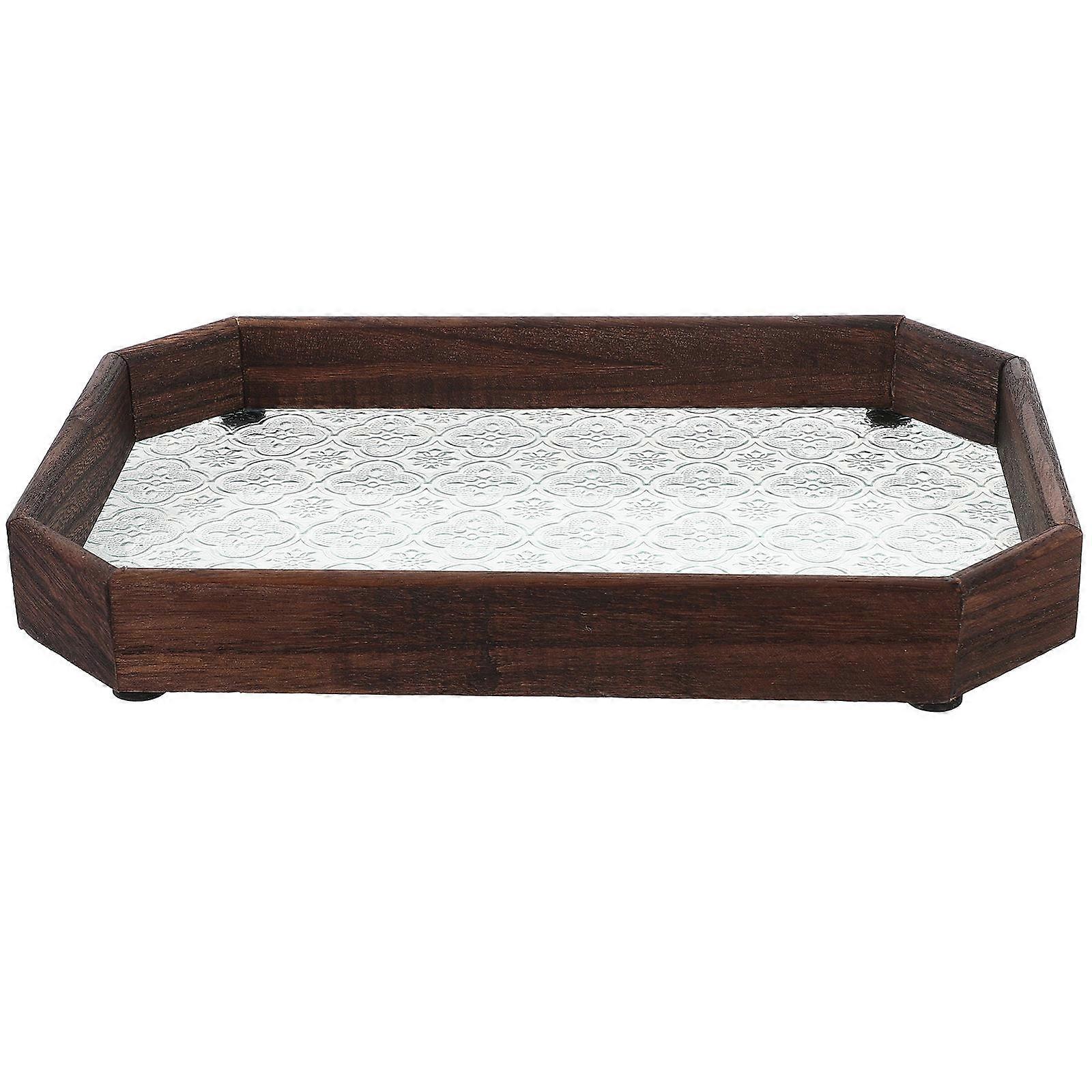 Decorative 3Pcs Glass Flower Pattern Tray Octagon Shape Ideal For Formal Meal Desserts Kitchen Home Serving