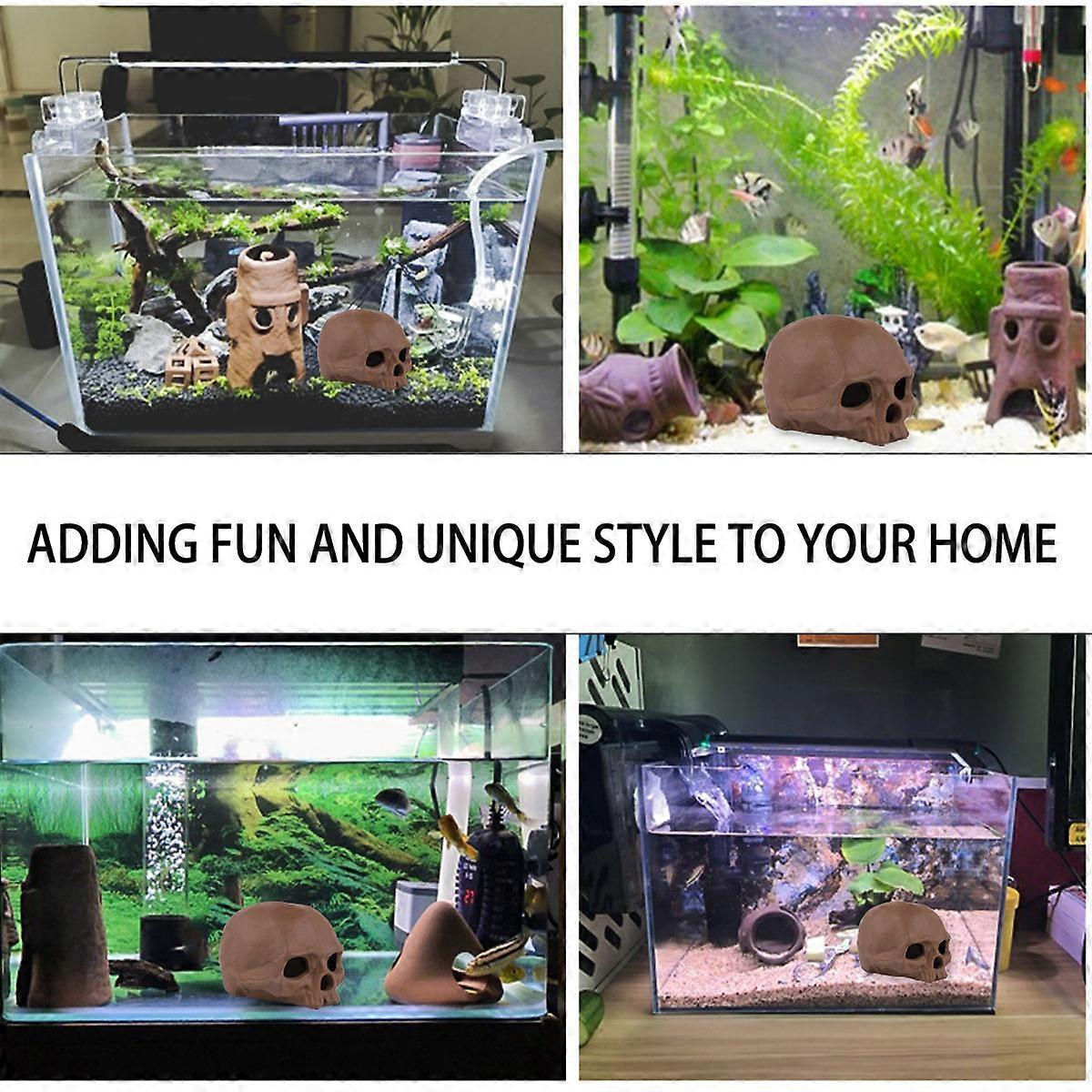 Retro Skull Planter Pot Suitable For Home Decoration And Aquarium Scenery 11X9X7.5CM 1Pack