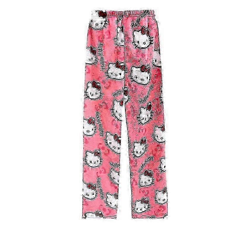 Tecknad pyjamas Anime Hello Kitty Byxor Flerfärgad Flanell Kvinnor Casual Hem Mode Byxor Flicka Kläder Gåva P20250110678