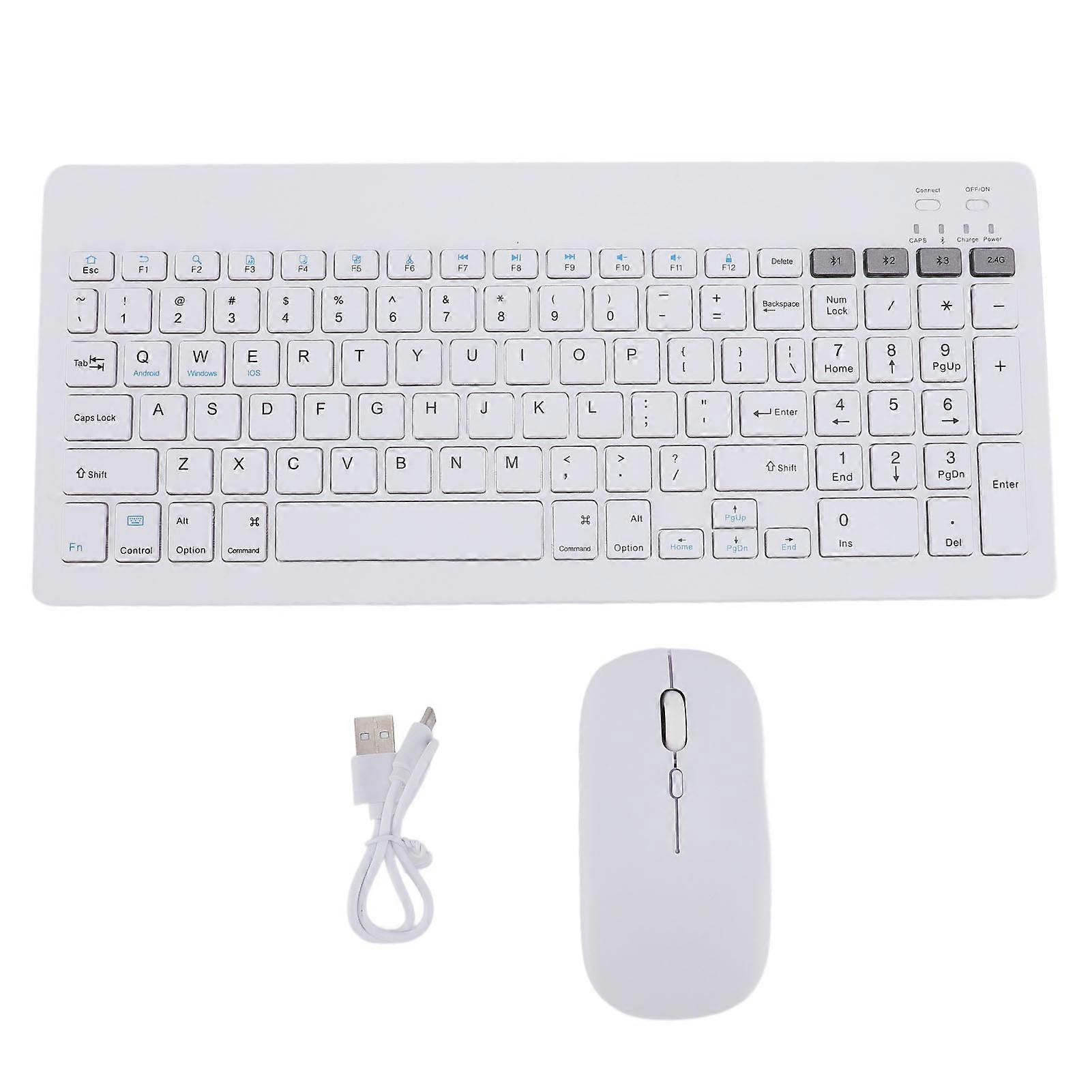 Wireless Keyboard and Mouse Set Rechargeable Bluetooth 4 Channels Ergonomic White