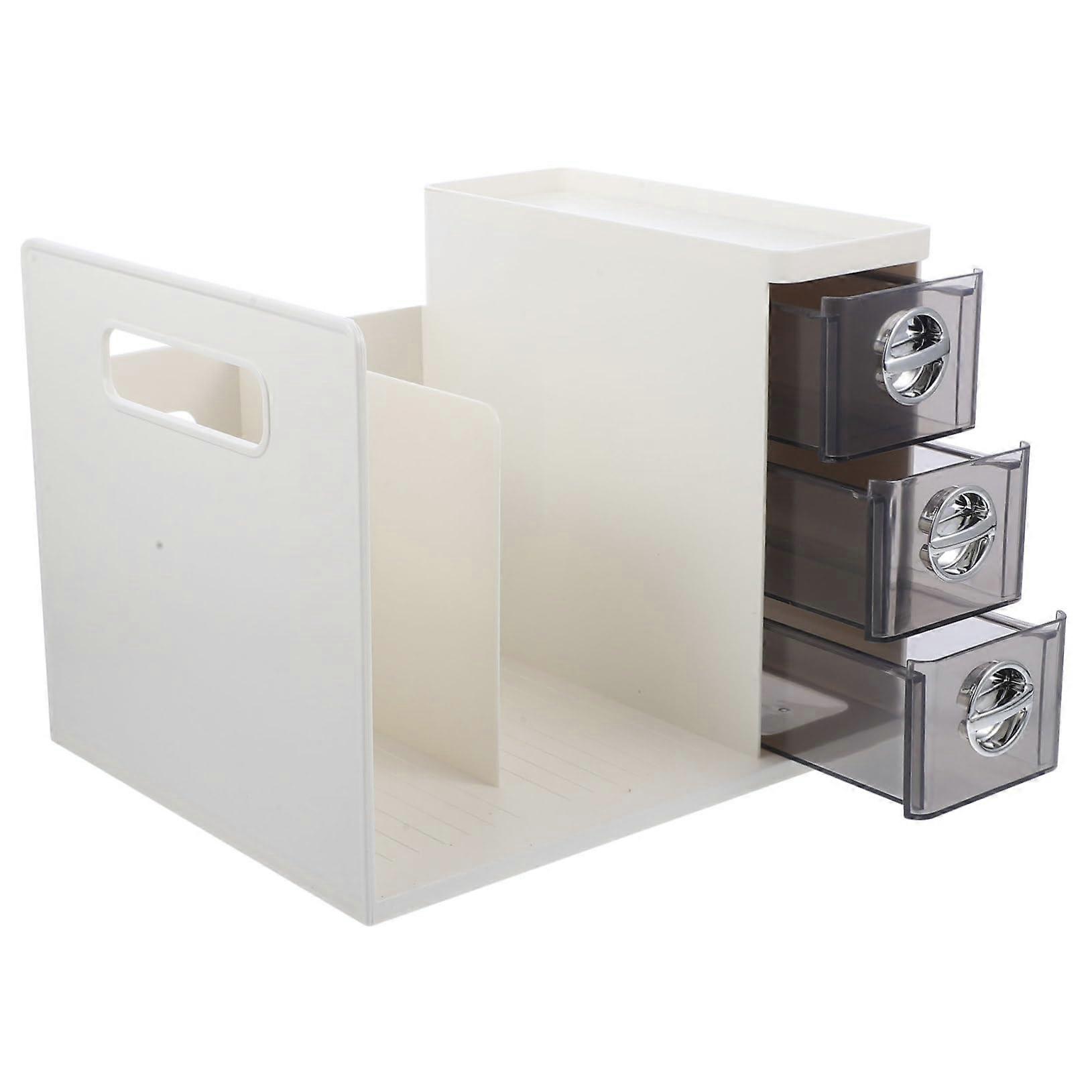 Desktop Storage Drawer Organizer With Bookends ABS Thickened For Documents Books Cosmetics Stationery White And Grey