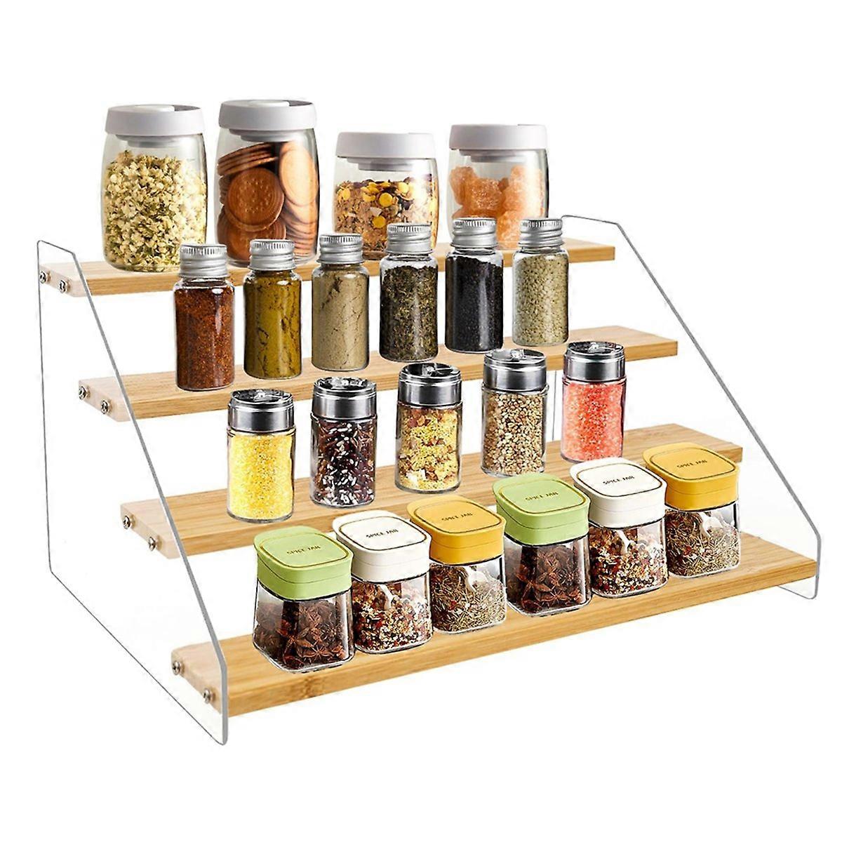 12In Spice Rack Organizer for Cabinet - Wooden 4Tier Display Stand
