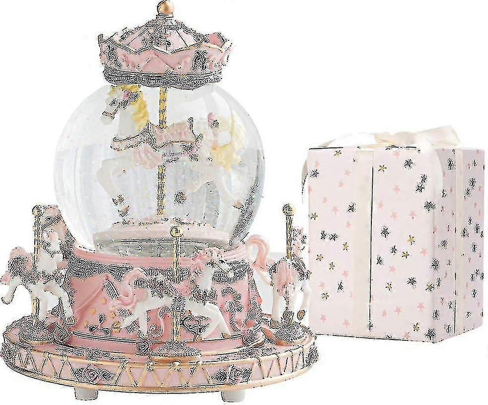 Gift Wrapped Music Box Carousel Horses Color Changing Lights Unicorn Snow Globe For Women Friends