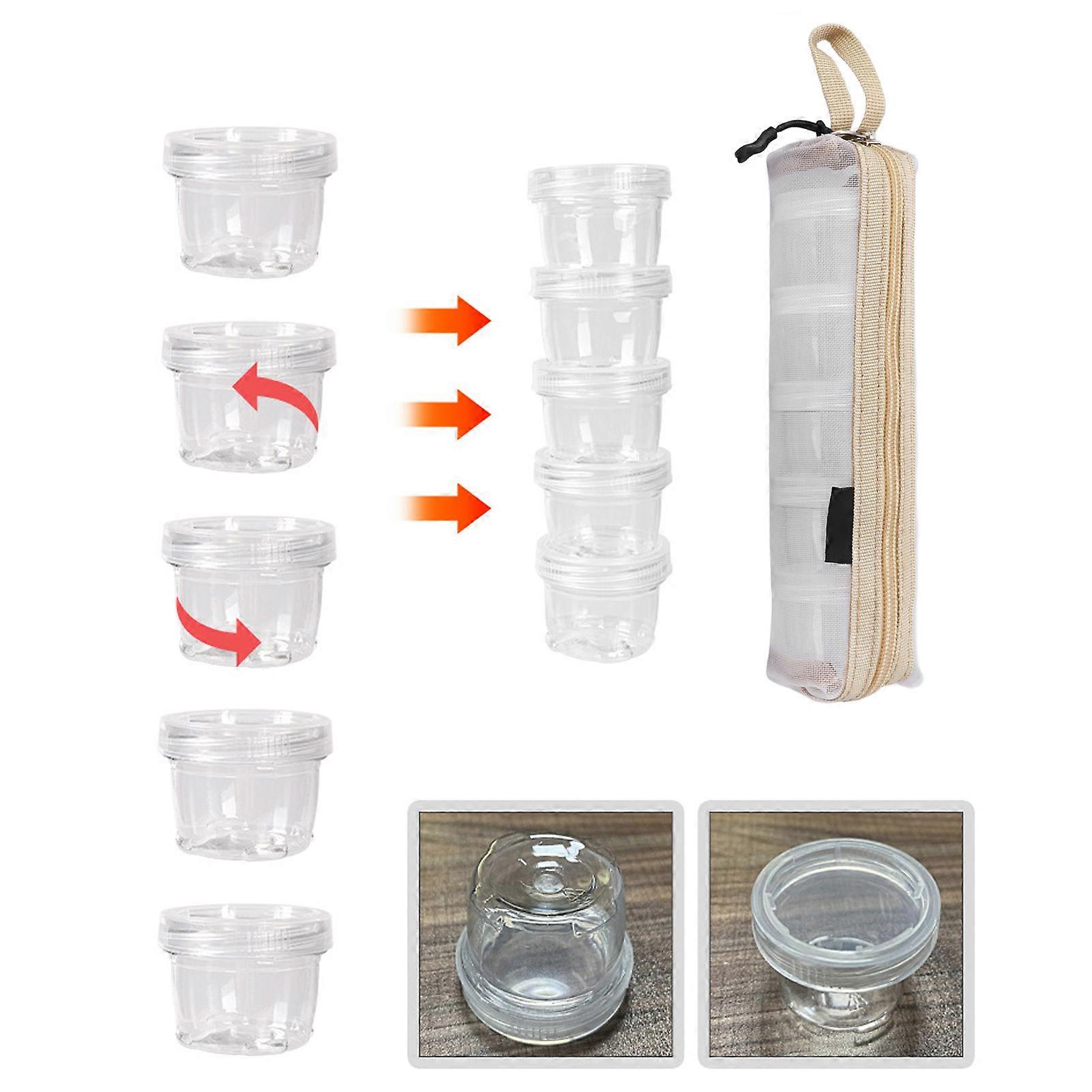 5PCS Portable Sauce Bottle Salad Dressing Container Reusable Plastic Small Condiment Cups Set with Lids and Storage Bag for Travel Camping Fishing Wh