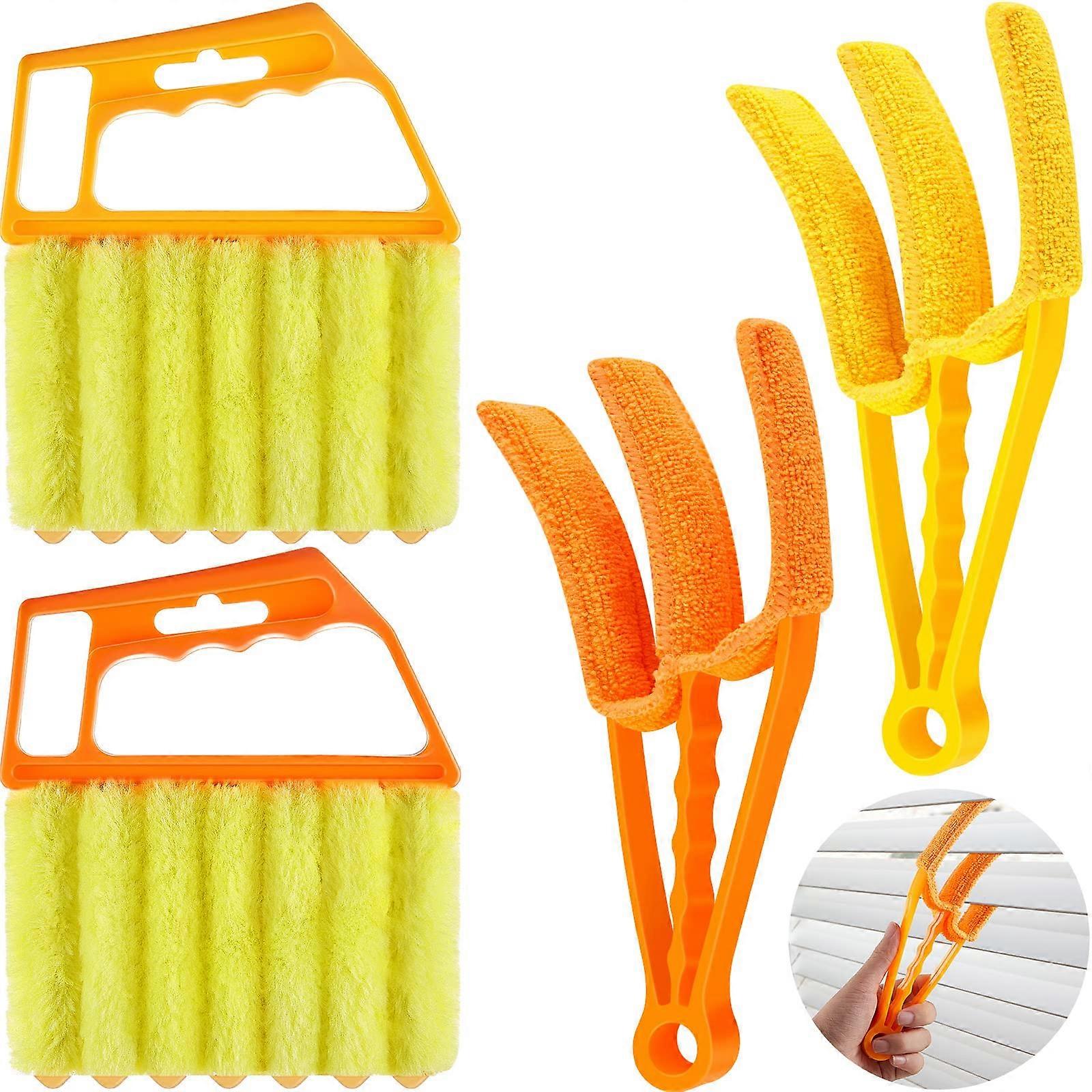 Window Venetian Blind Cleaner Duster Tool 4Piece Set 7Finger Duster for Window Shutter AC Duster Yellow Orange