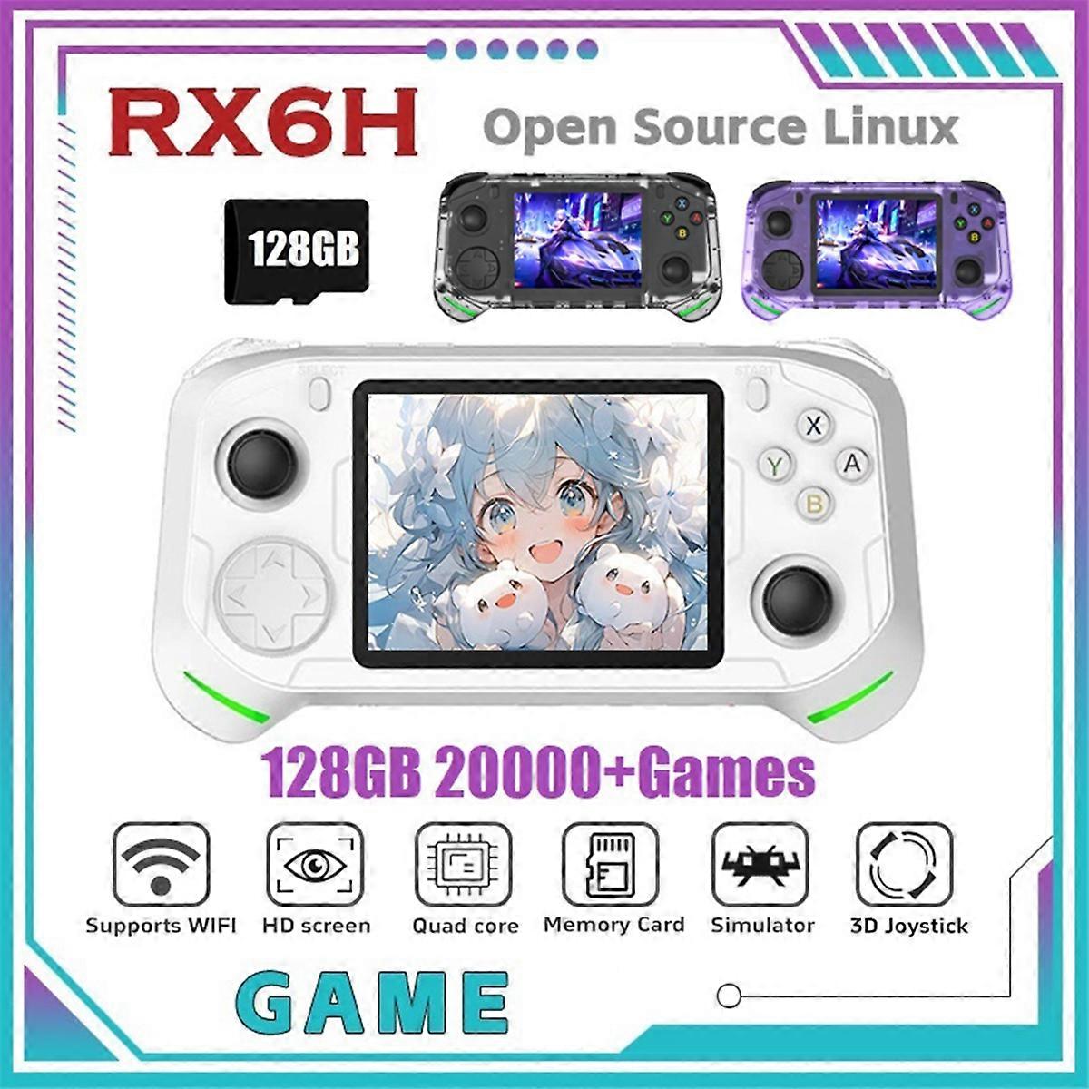 RX6H Retro Handheld Video Game Console 128GB 20000+Games 3.5Inch IPS Screen Linux Pocket Player Supports 20+ Emulators A