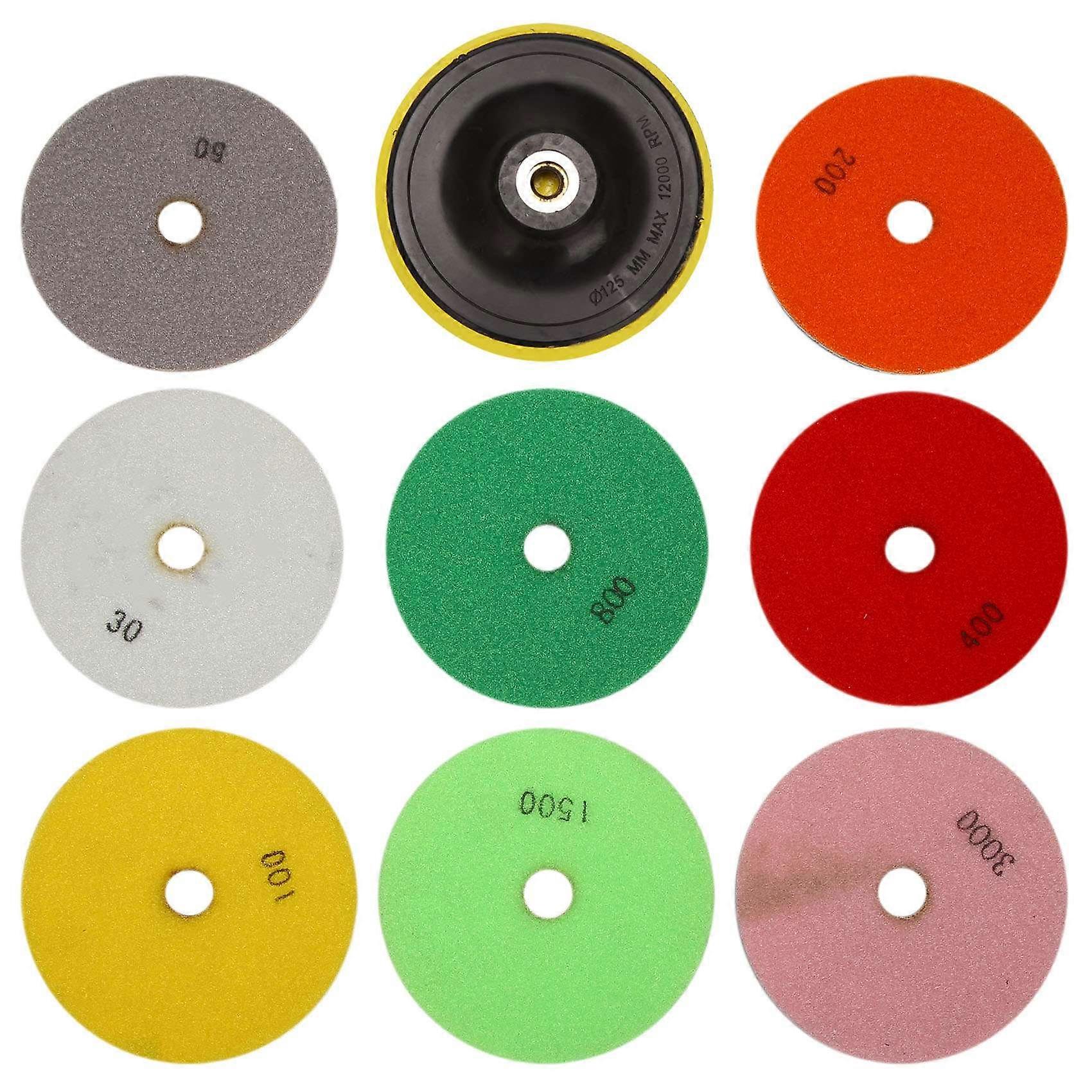 9 Pçs / Set Conjunto de almofada de polimento de diamante de 5 polegadas Granito Mármore Concreto
