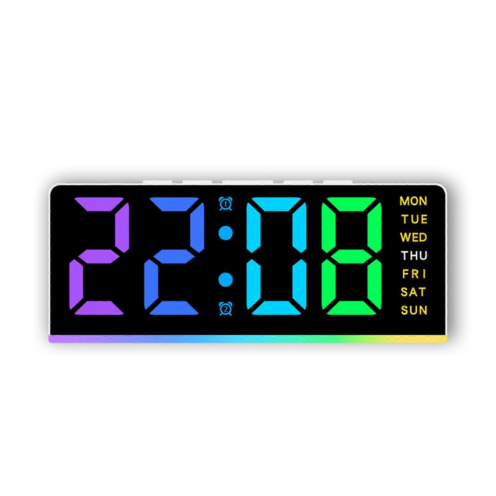 Modern Color Changing Lighting Clock With Time Date Week Display Quiet Operations Night Light Two Alarms Bedroom Decors Multicolor