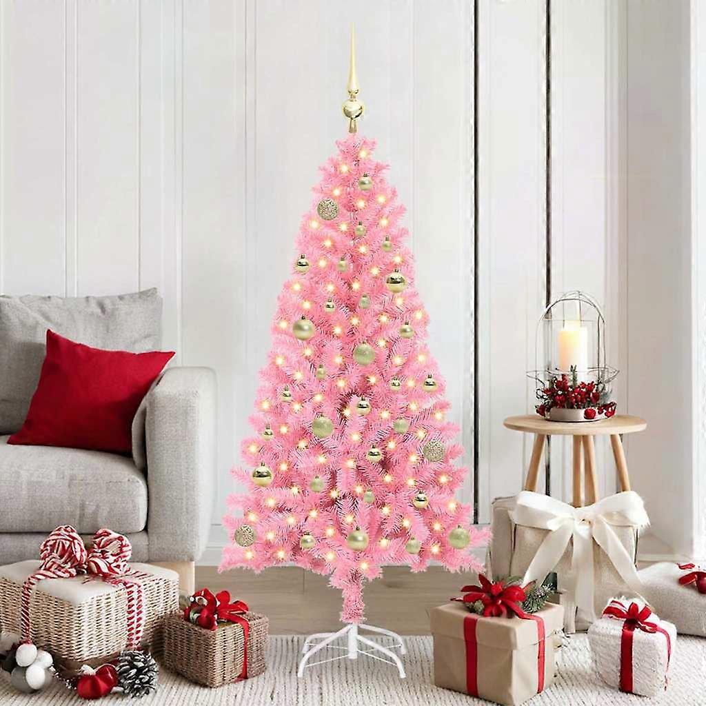 Christmas tree with 150 LEDs and stand, pink, 150 cm, PVC