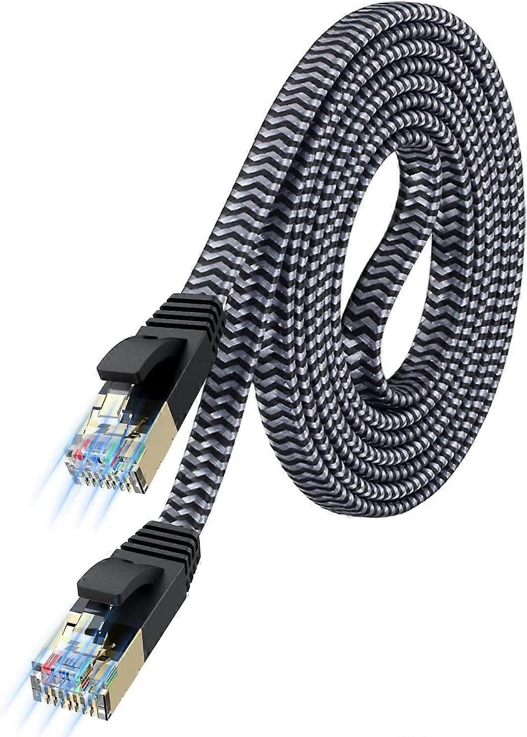 Cat 7 Ethernet Cable 10 FT, Nylon Braided High Speed Network LAN Patch Cord, Shielded RJ45 Flat Internet Cable