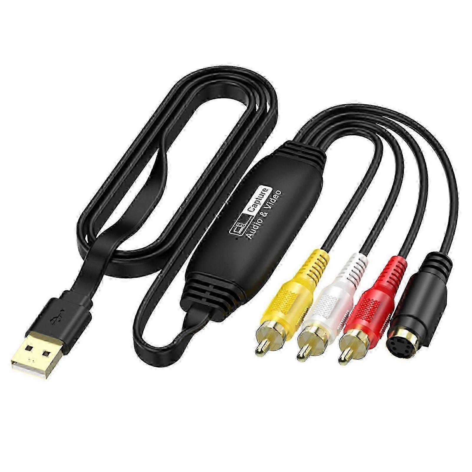 USB Video Capture Card Adapter 1080P VHS VCR TV to Digital Converter RCA to USB Connector Cable for Windows for Mac OS for Linux for Android