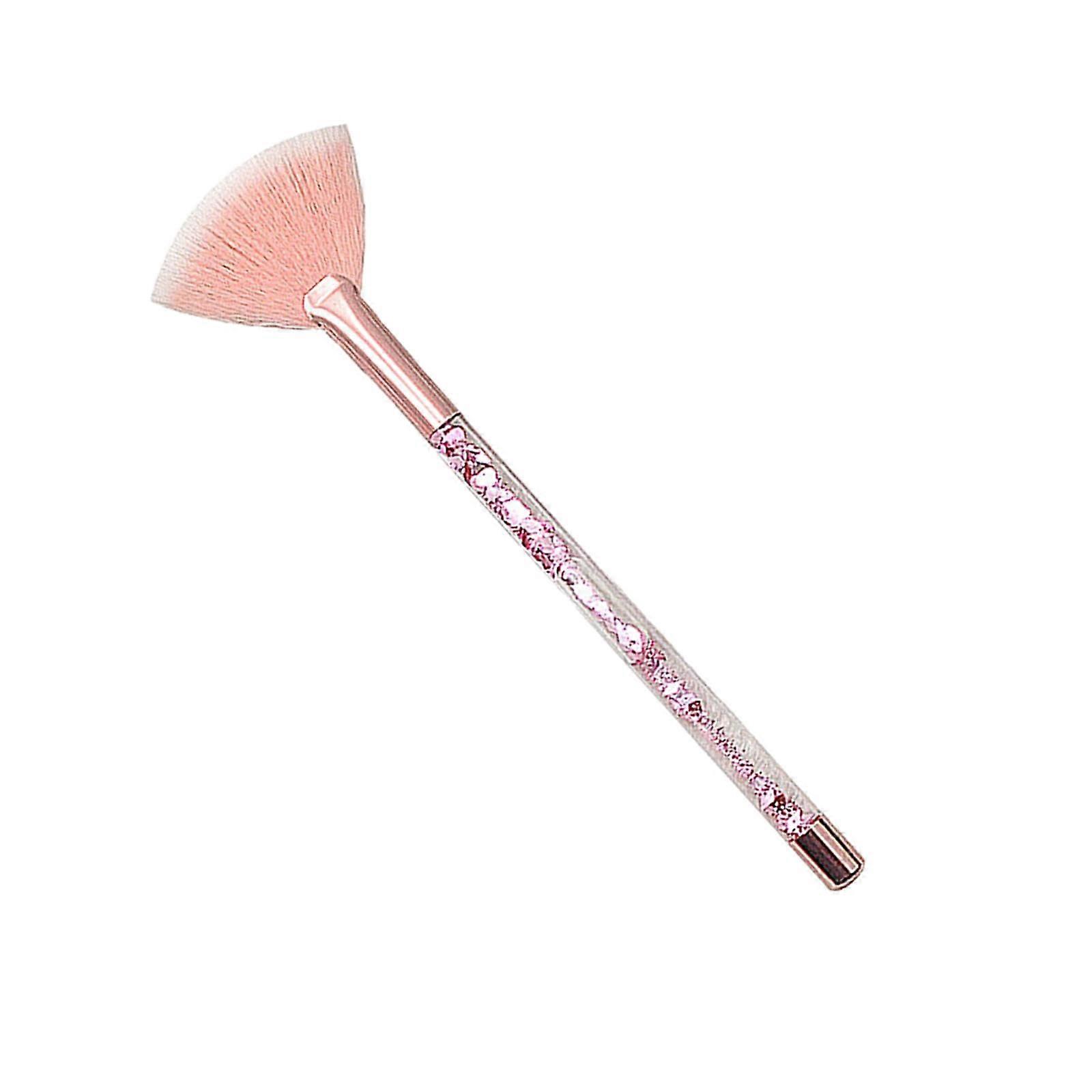 Makeup Fan Brush with Quicksand Handle for Loose Powder and Cheekbone Blending, Pink